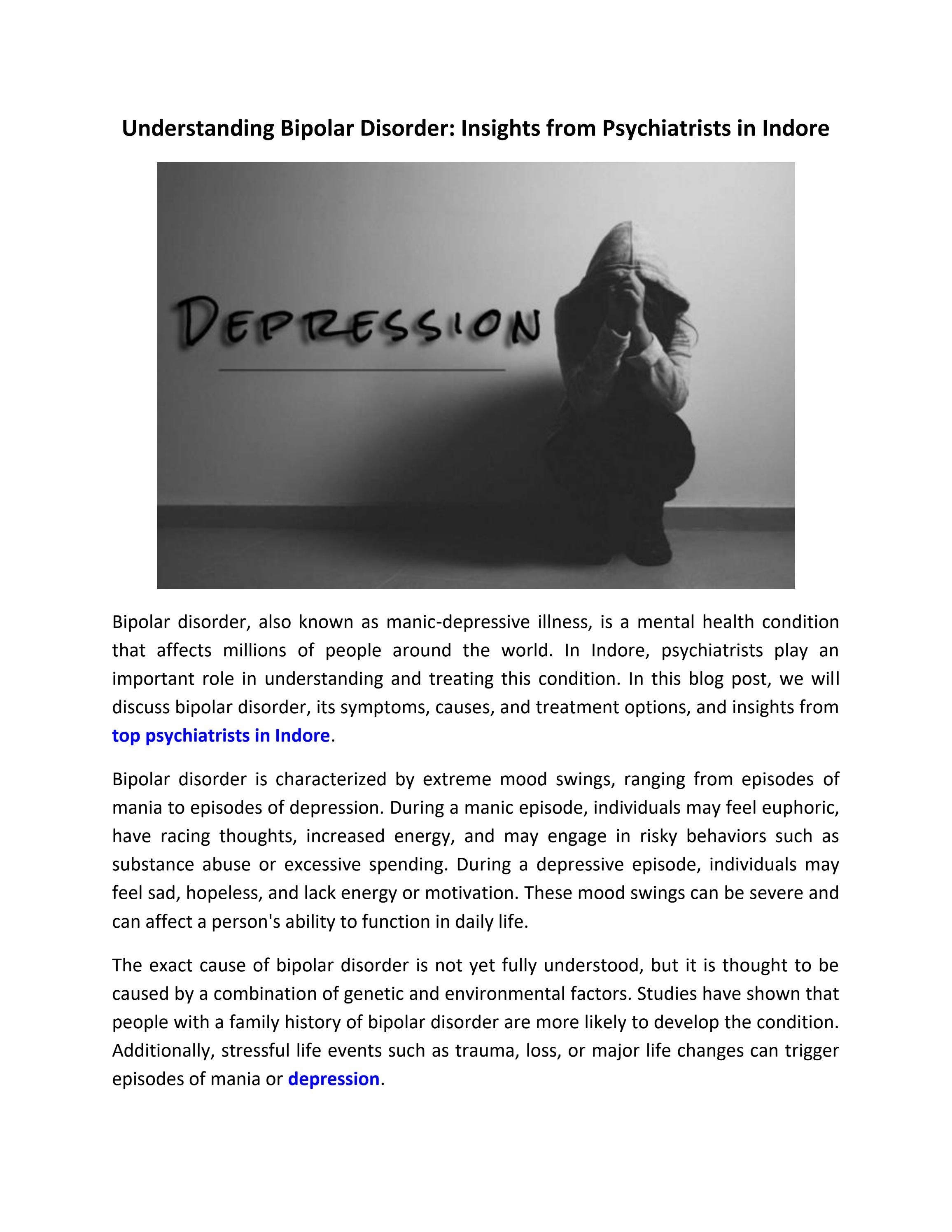 Understanding Bipolar Disorder Insights from Psychiatrists in Indore by bestmentalhealthclinic