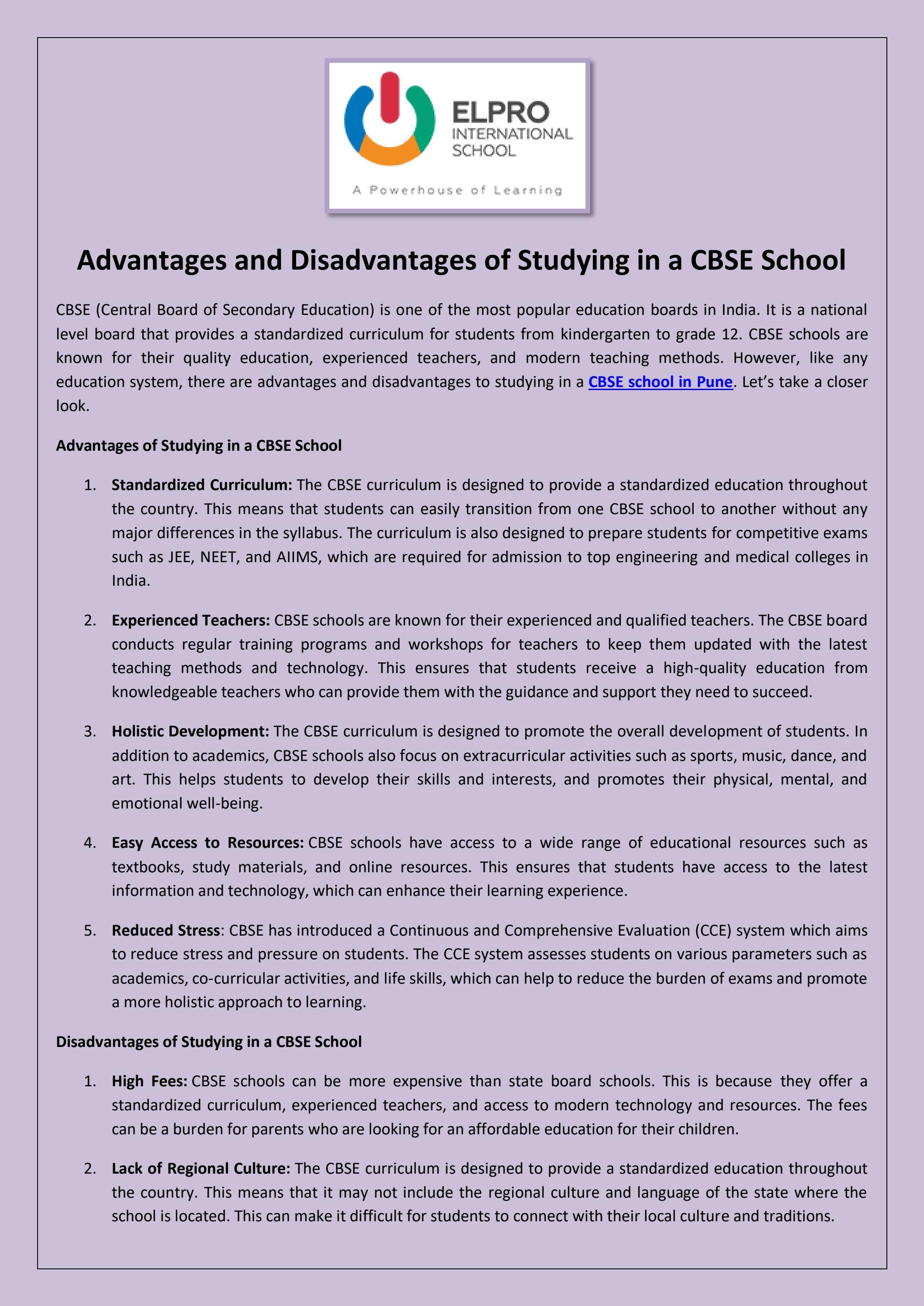Advantages And Disadvantages Of Studying In A Cbse School By Advantages And Disadvantages Of Studying In A Cbse School By