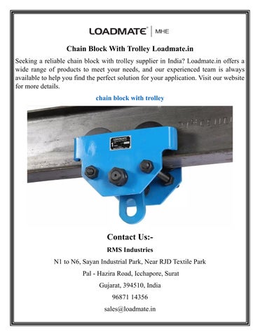 Chain Block With Trolley | Loadmate.in by RMS Industries - Issuu