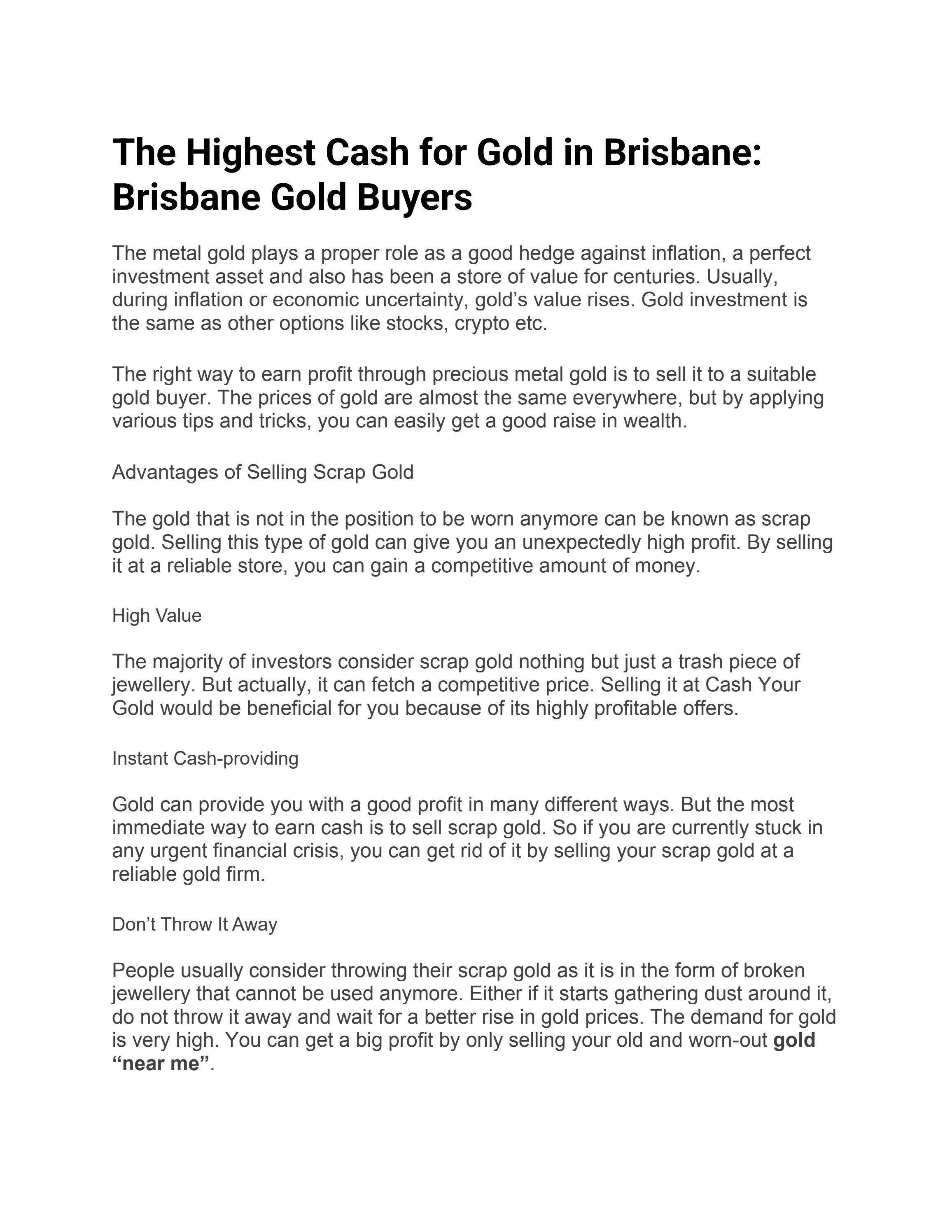 The Highest Cash for Gold in Brisbane Brisbane Gold Buyers by