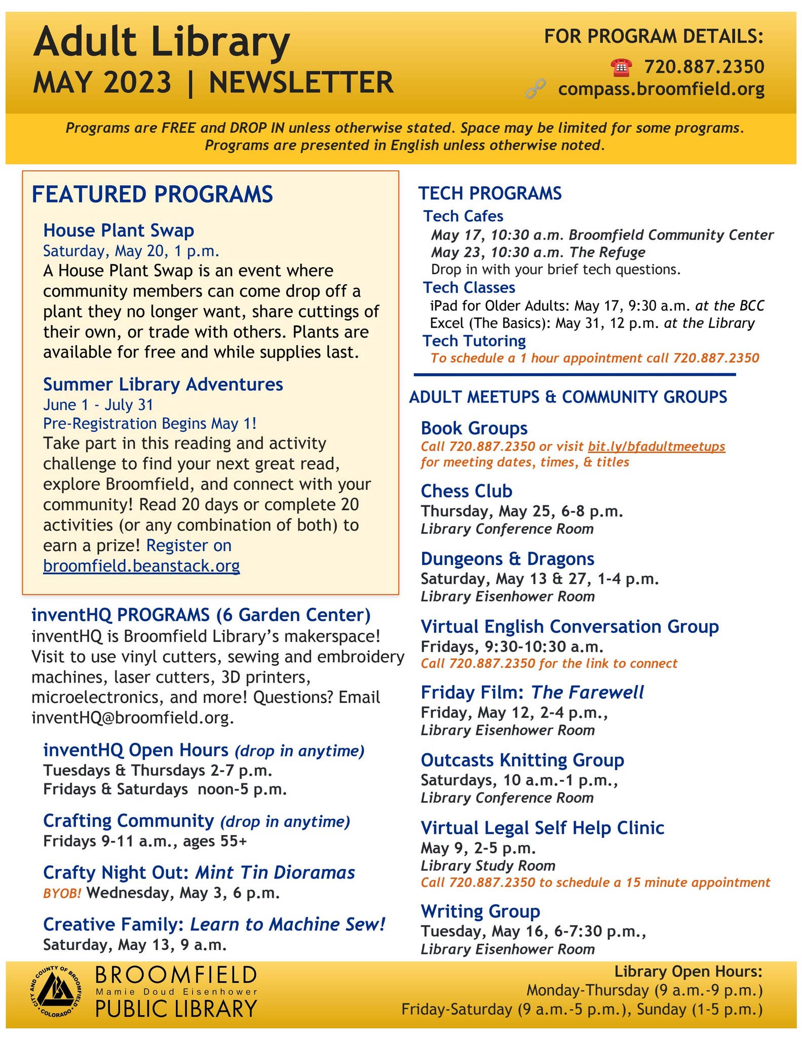 Broomfield Library Adult Newsletter May 2023 by City and County of