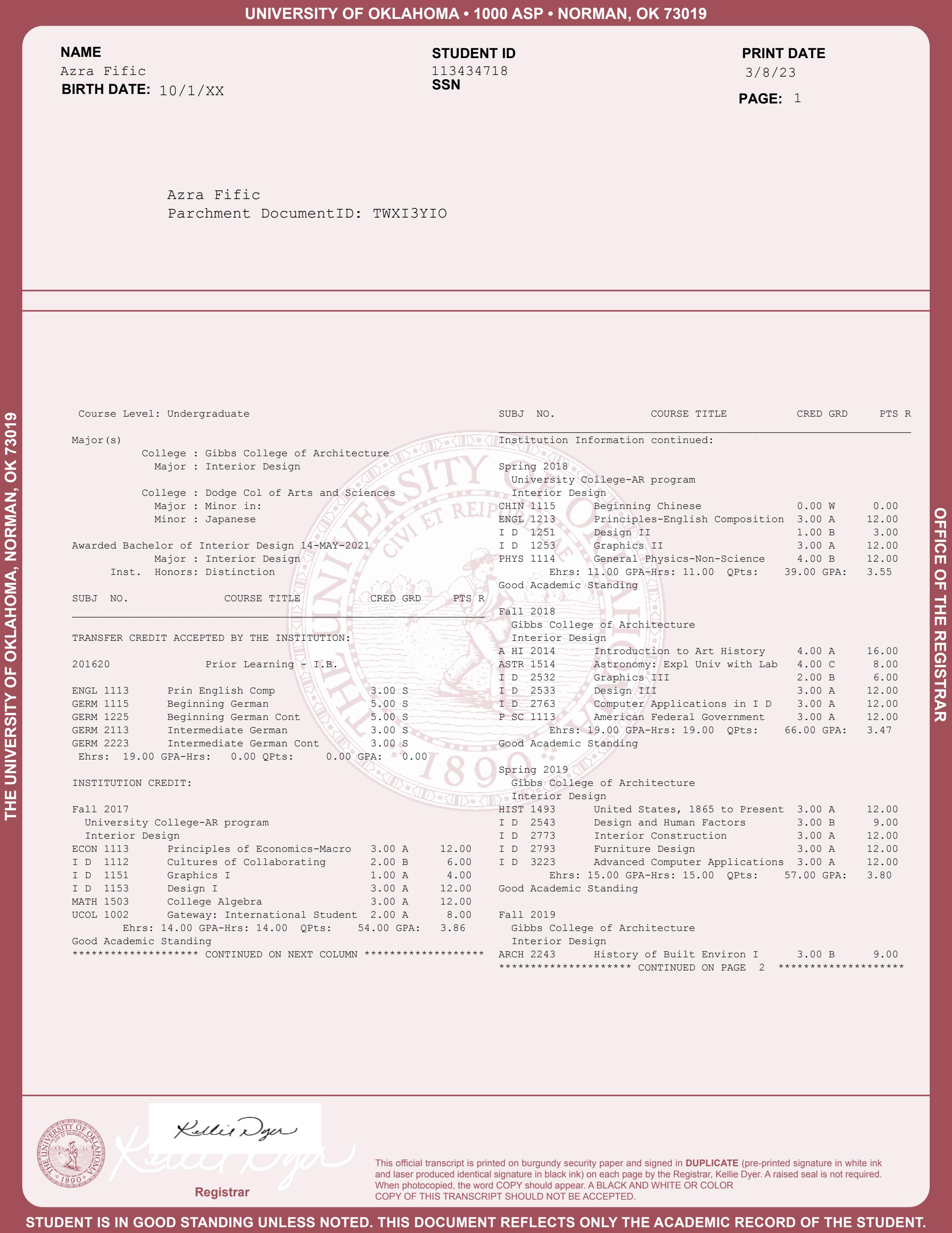 Official University Transcript - Undergraduate & Graduate Studies by ...
