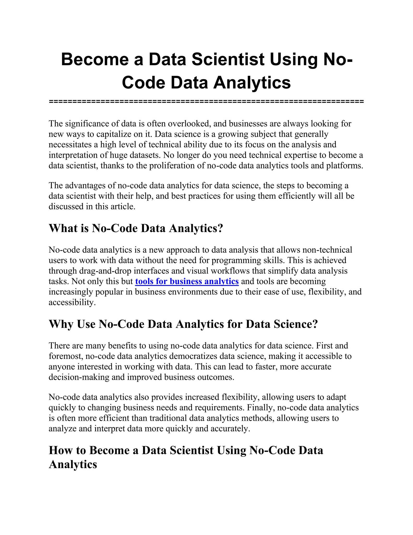 Become a Data Scientist Using No-Code Data Analytics by Branding Bear ...