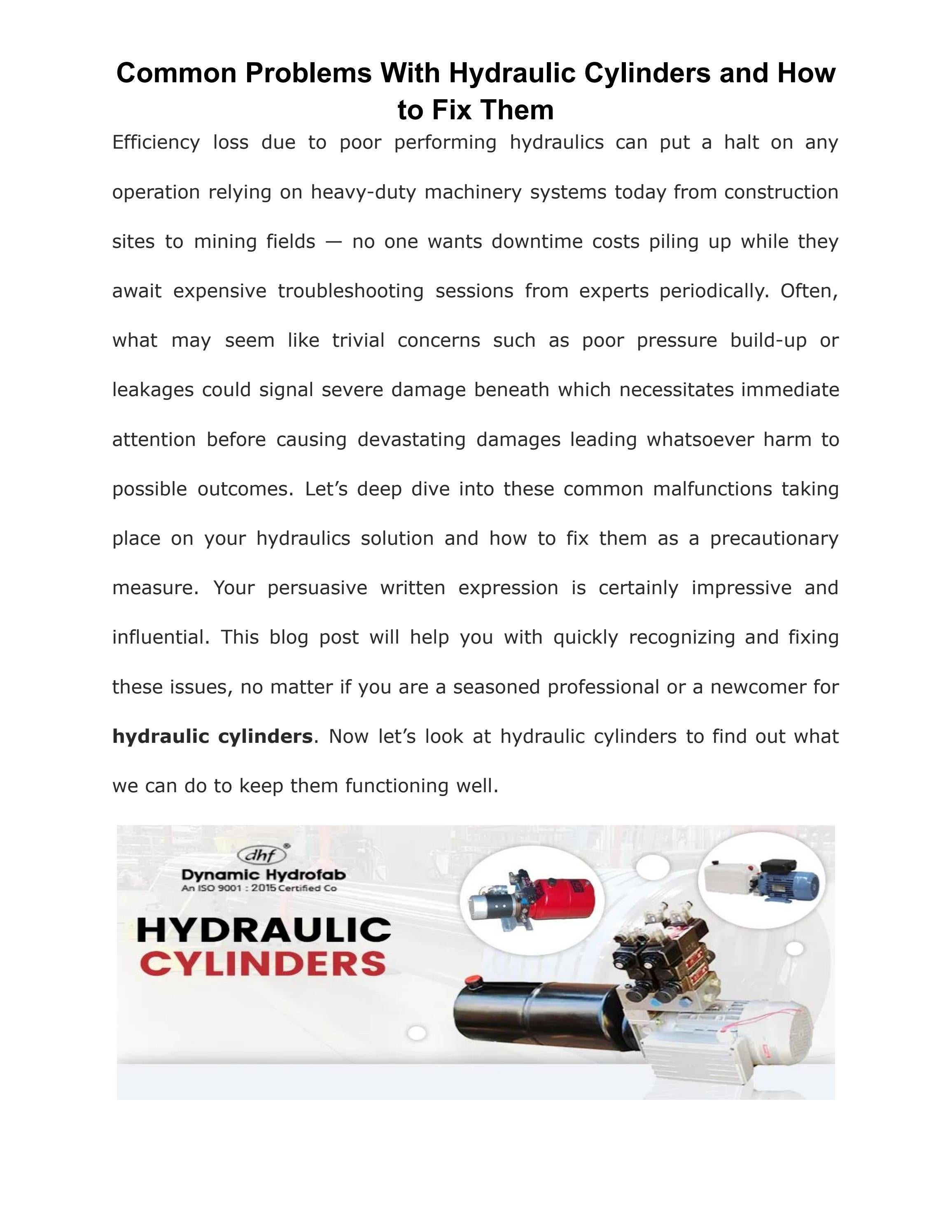 Common Problems With Hydraulic Cylinders and How to Fix Them by Dynamic