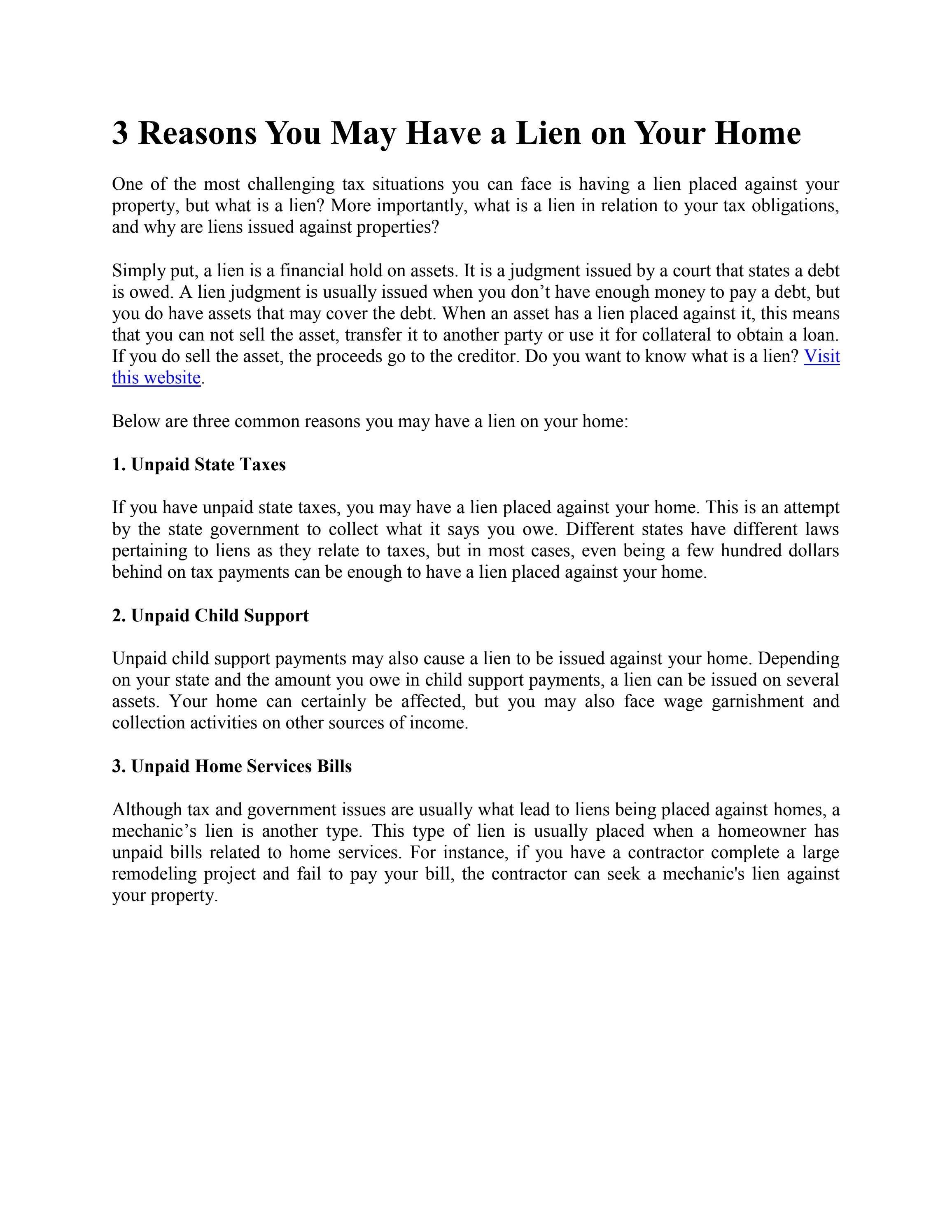 3 Reasons You May Have a Lien on Your Home by markglendon Issuu