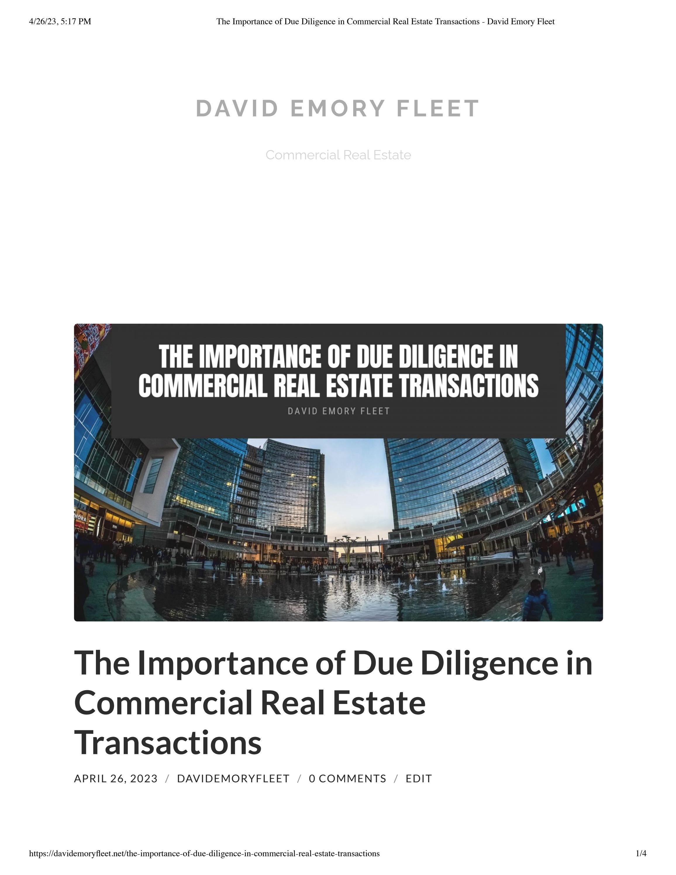 David Emory Fleet The Importance of Due Diligence in Commercial Real