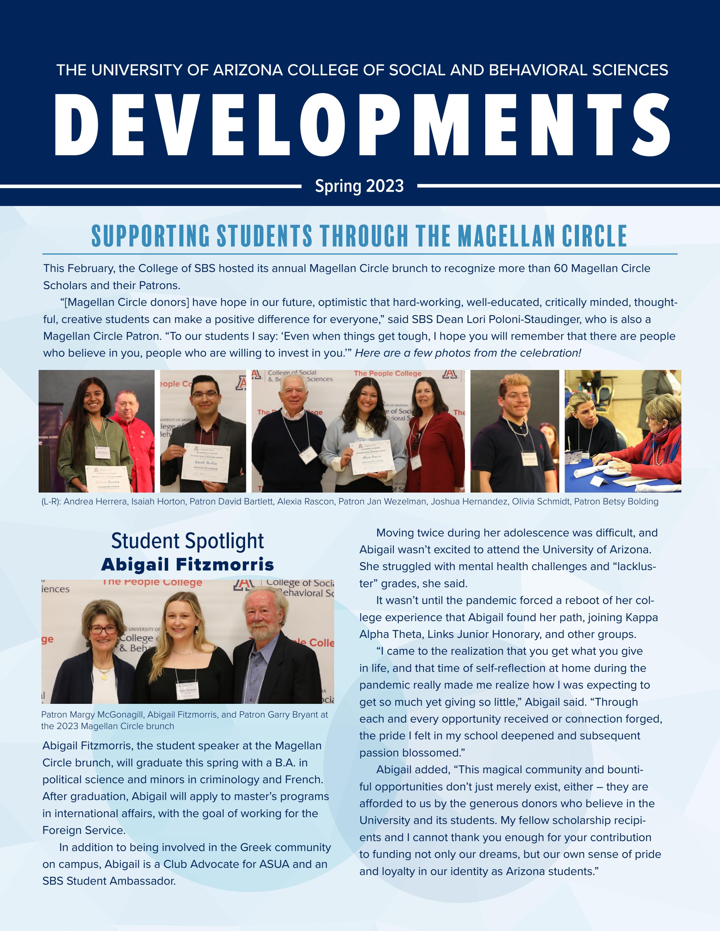 UA SBS Developments Newsletter Spring 2023 by UA College of Social