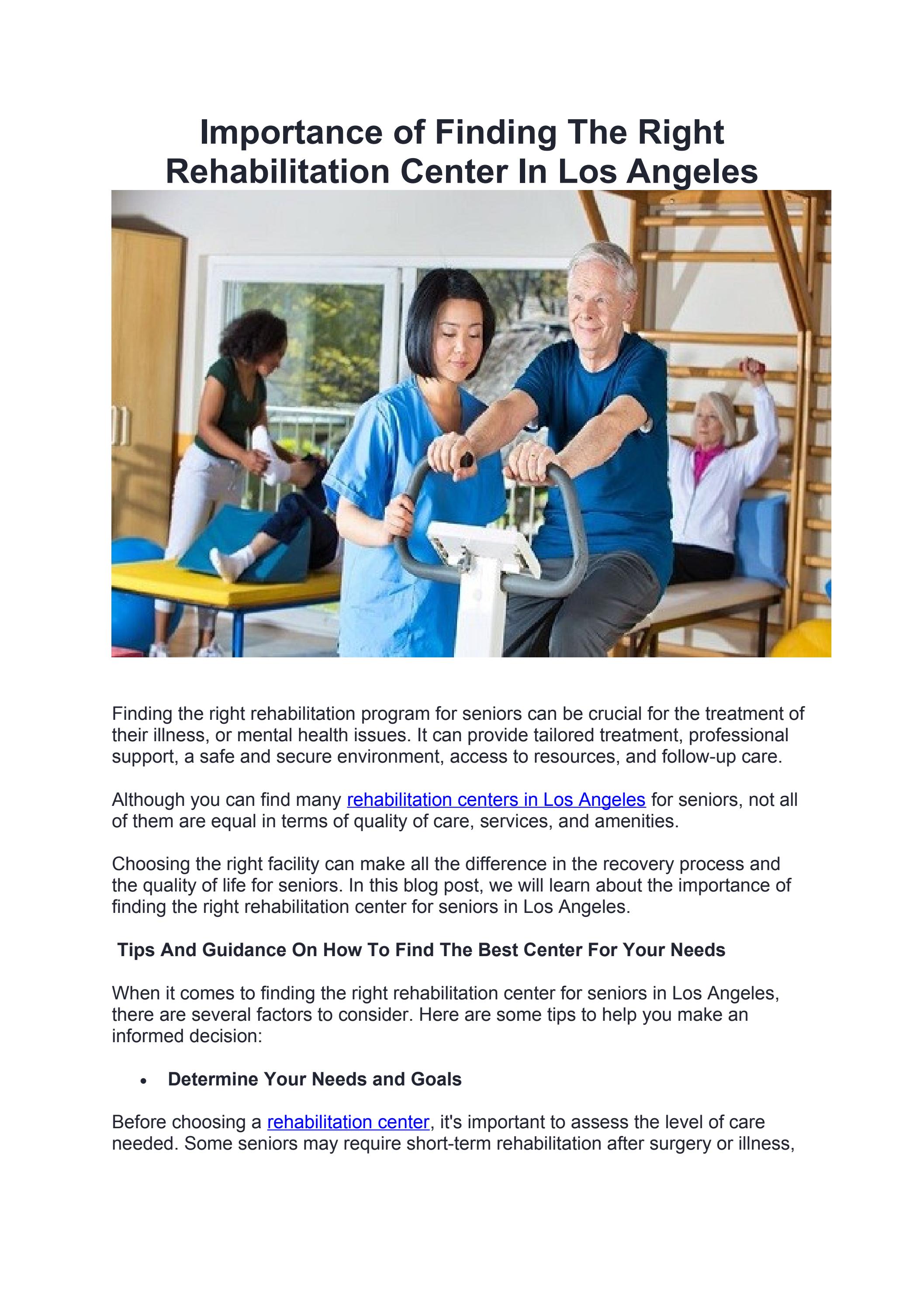 Importance of Finding The Right Rehabilitation Center In Los Angeles by