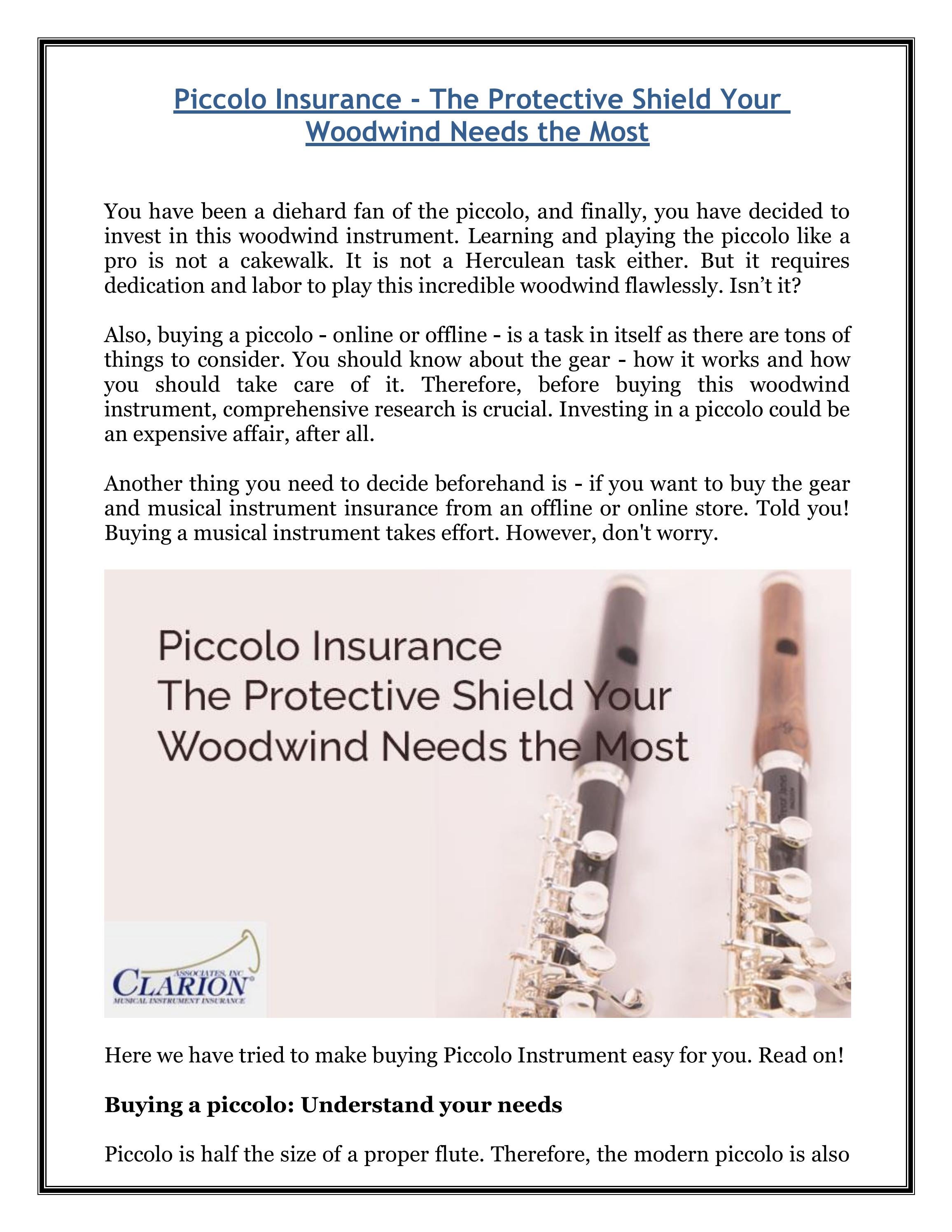 Piccolo Insurance The Protective Shield Your Woodwind Needs the Most