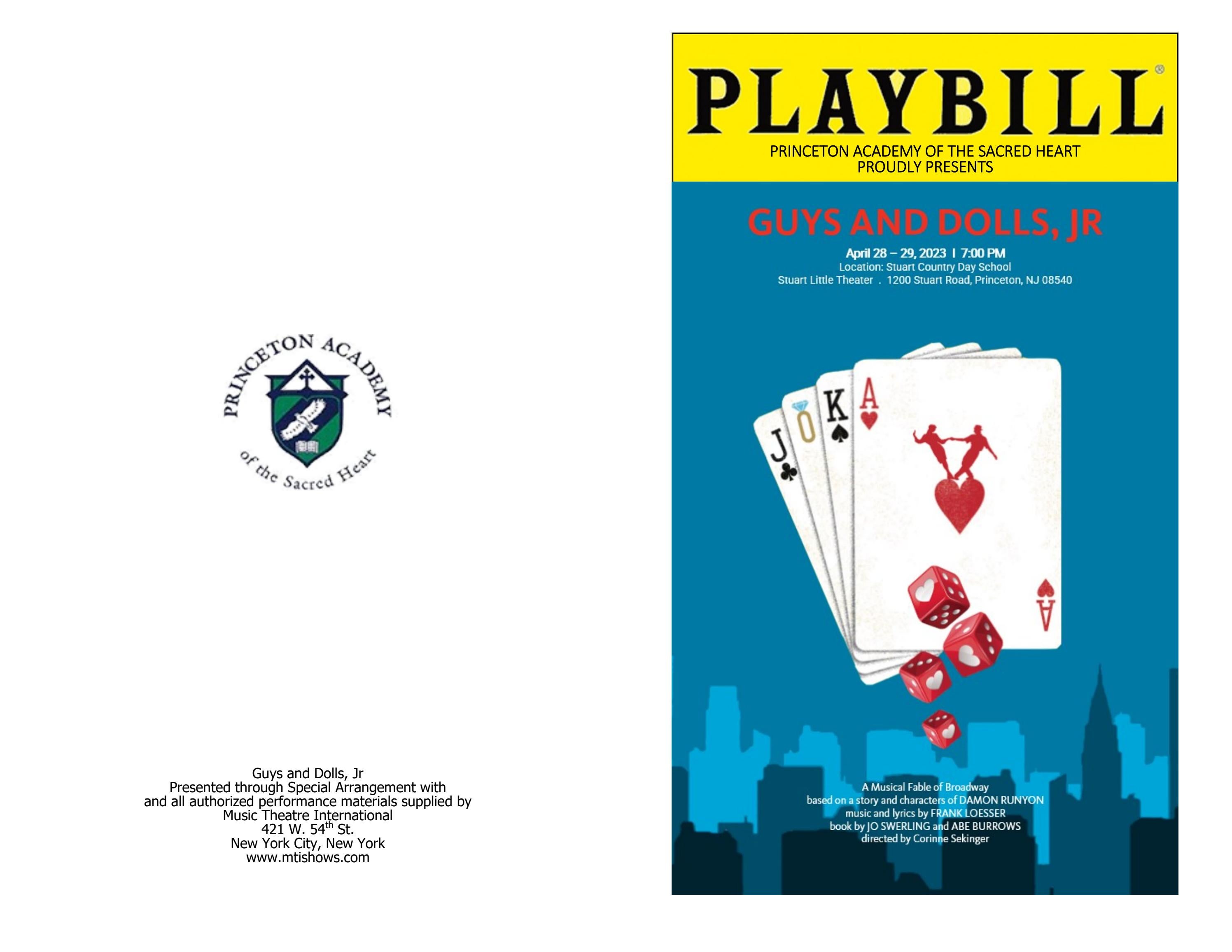 Guys and Dolls Jr. Playbill 2023 Musical at Princeton Academy of the