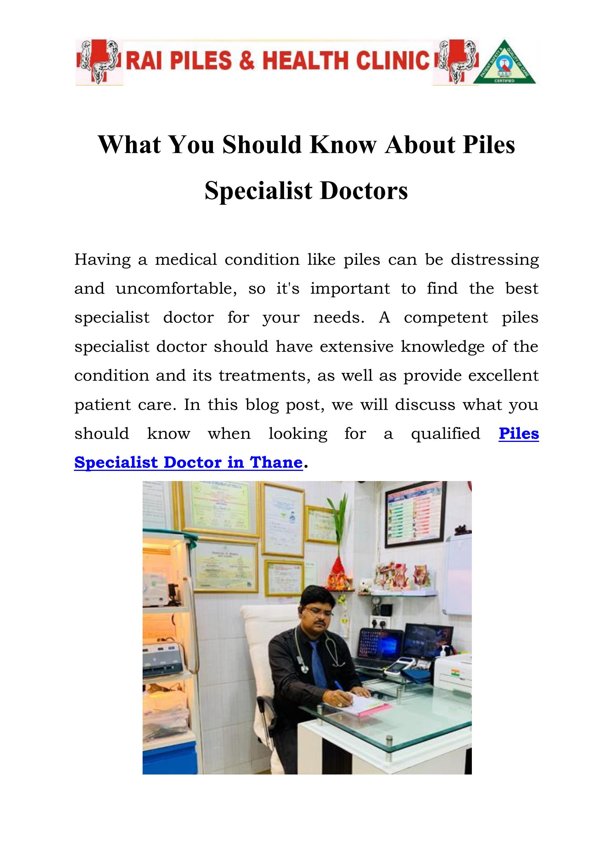 Piles Specialist Doctor in Thane Call9820528728 by Rai Piles Clinic