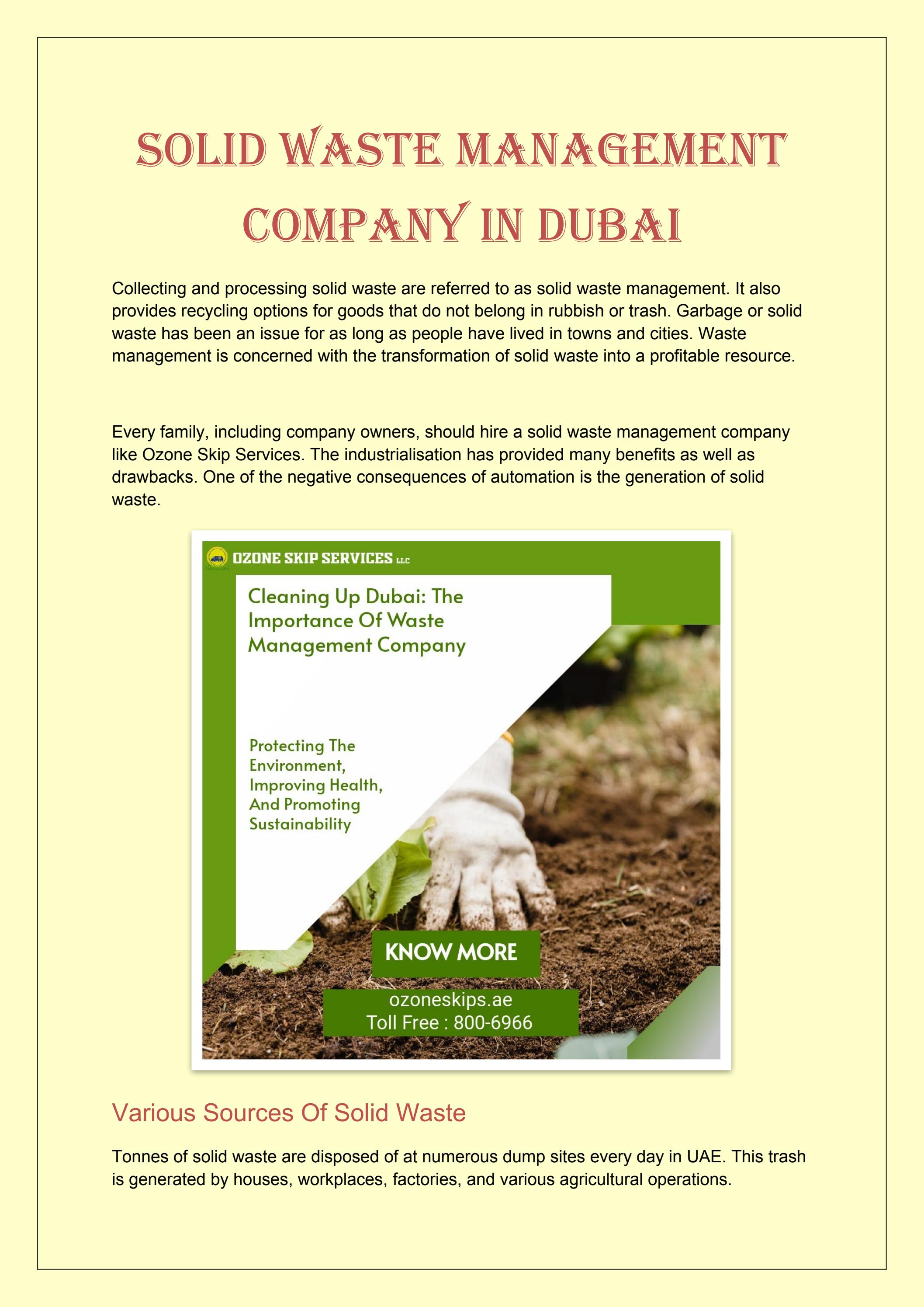 Why Solid Waste Management Company In Dubai is Important? by Ozone Skip