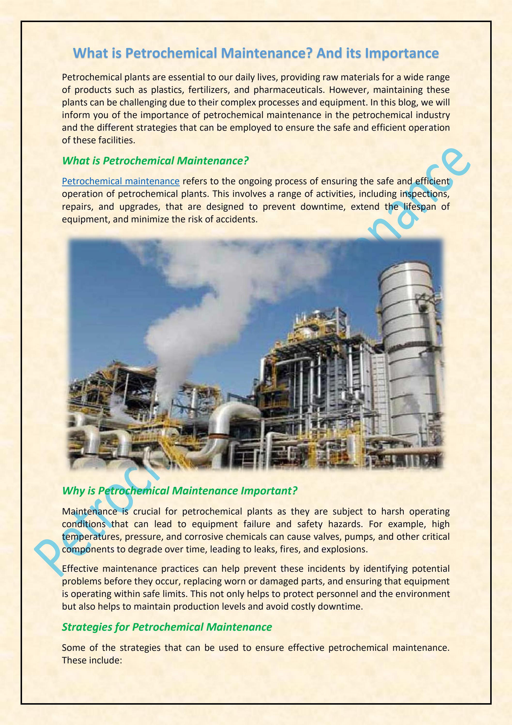 What is Petrochemical Maintenance? And its Importance by Martha Godsay
