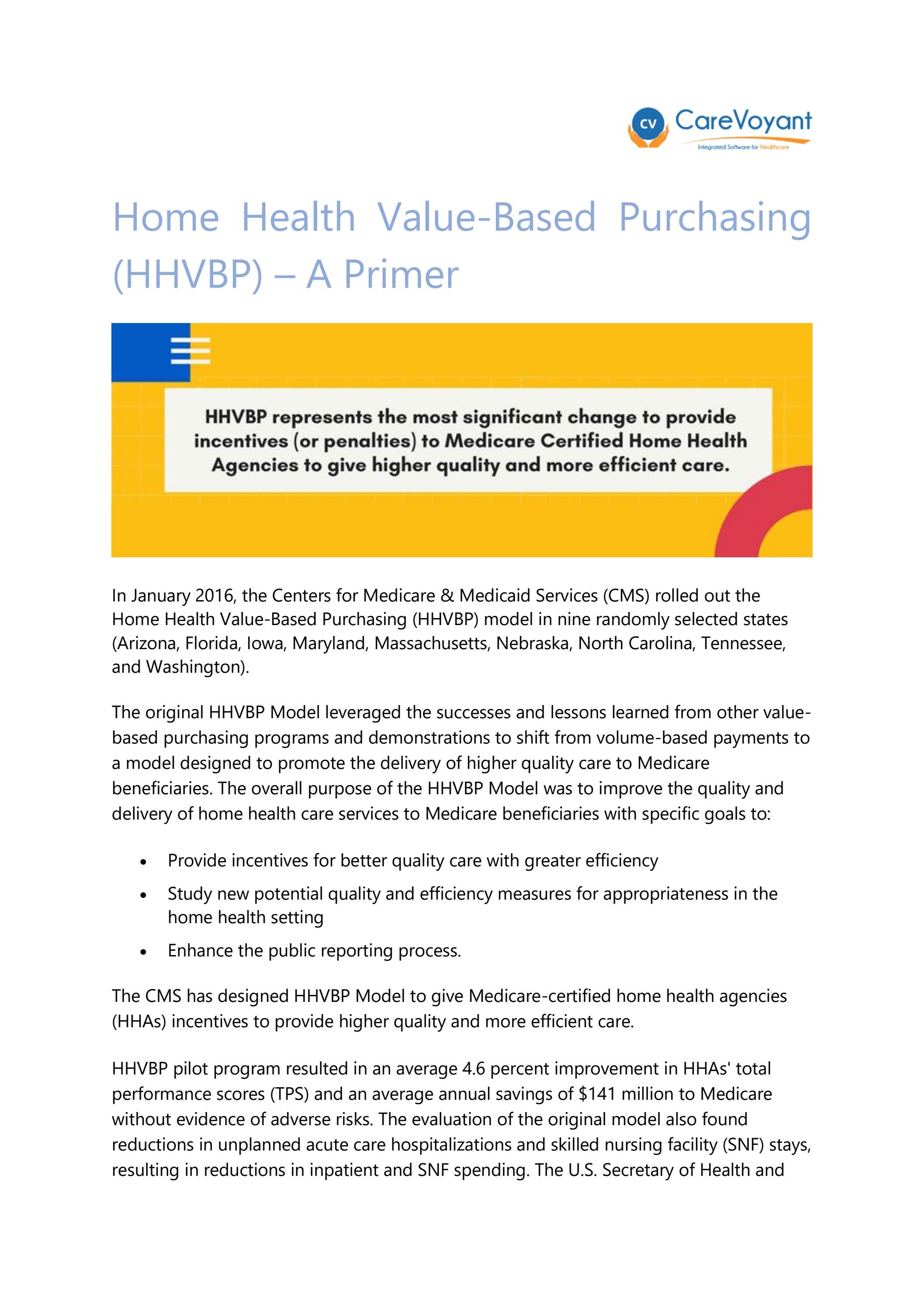 Home Health ValueBased Purchasing (HHVBP) A Primer by Cvt Tech Issuu