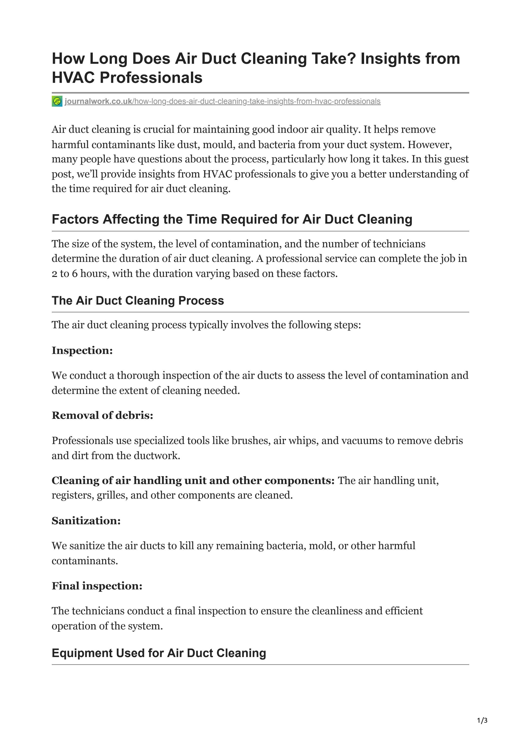 How Long Does Air Duct Cleaning Take? Insights from HVAC Professionals