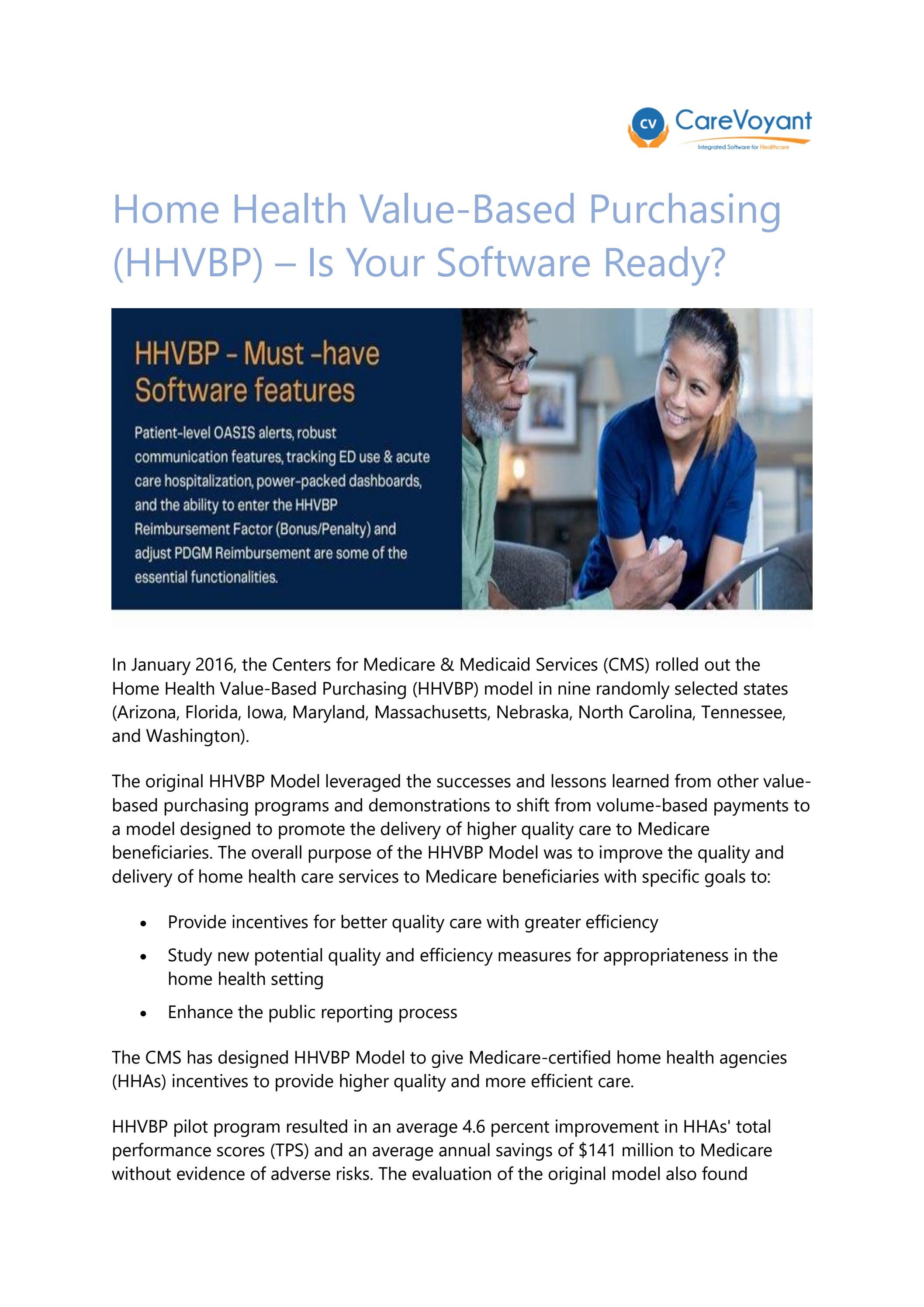 Home Health ValueBased Purchasing (HHVBP) Is Your Software Ready? by