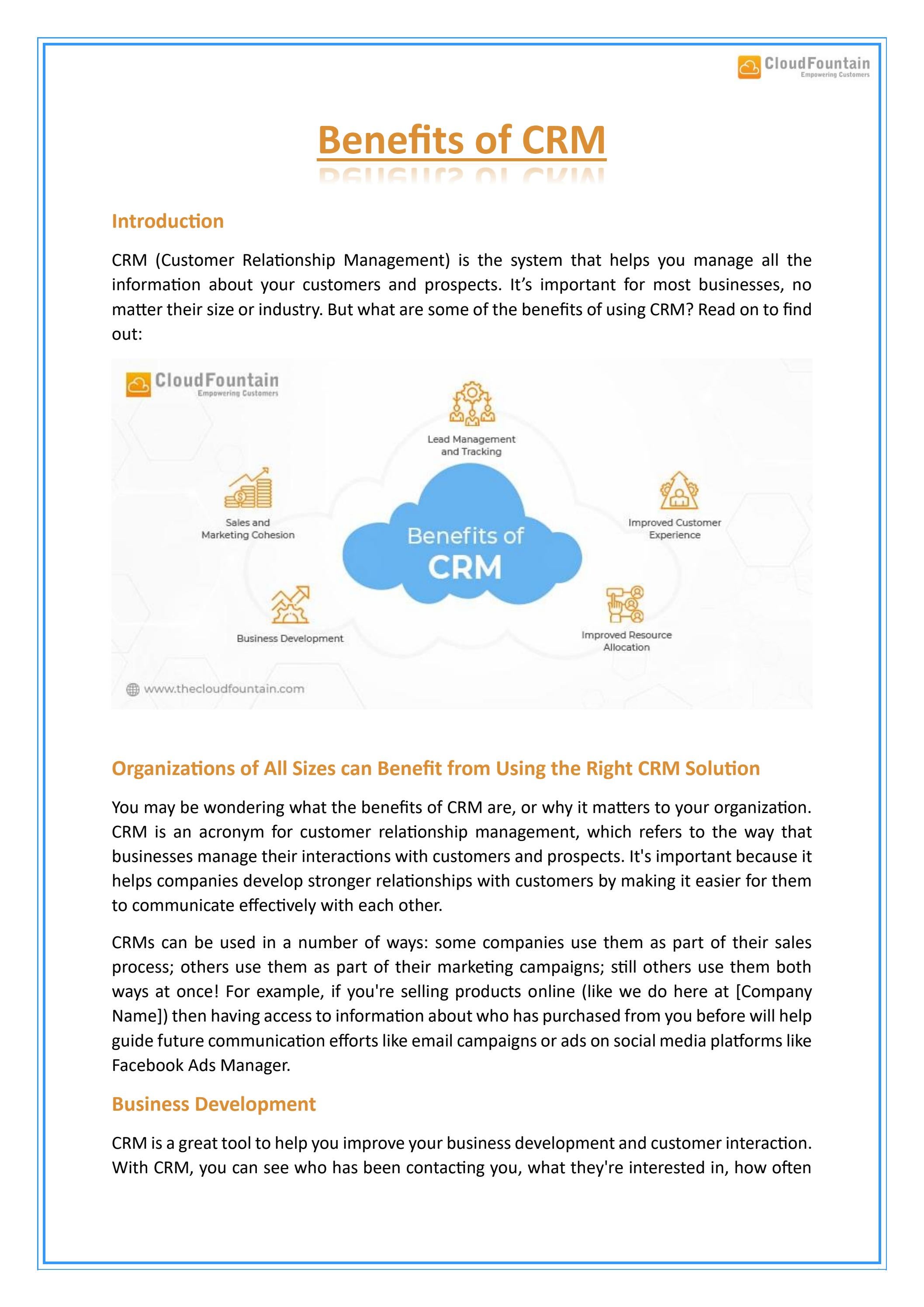 Benefits of CRM by CloudFountain Inc - Issuu