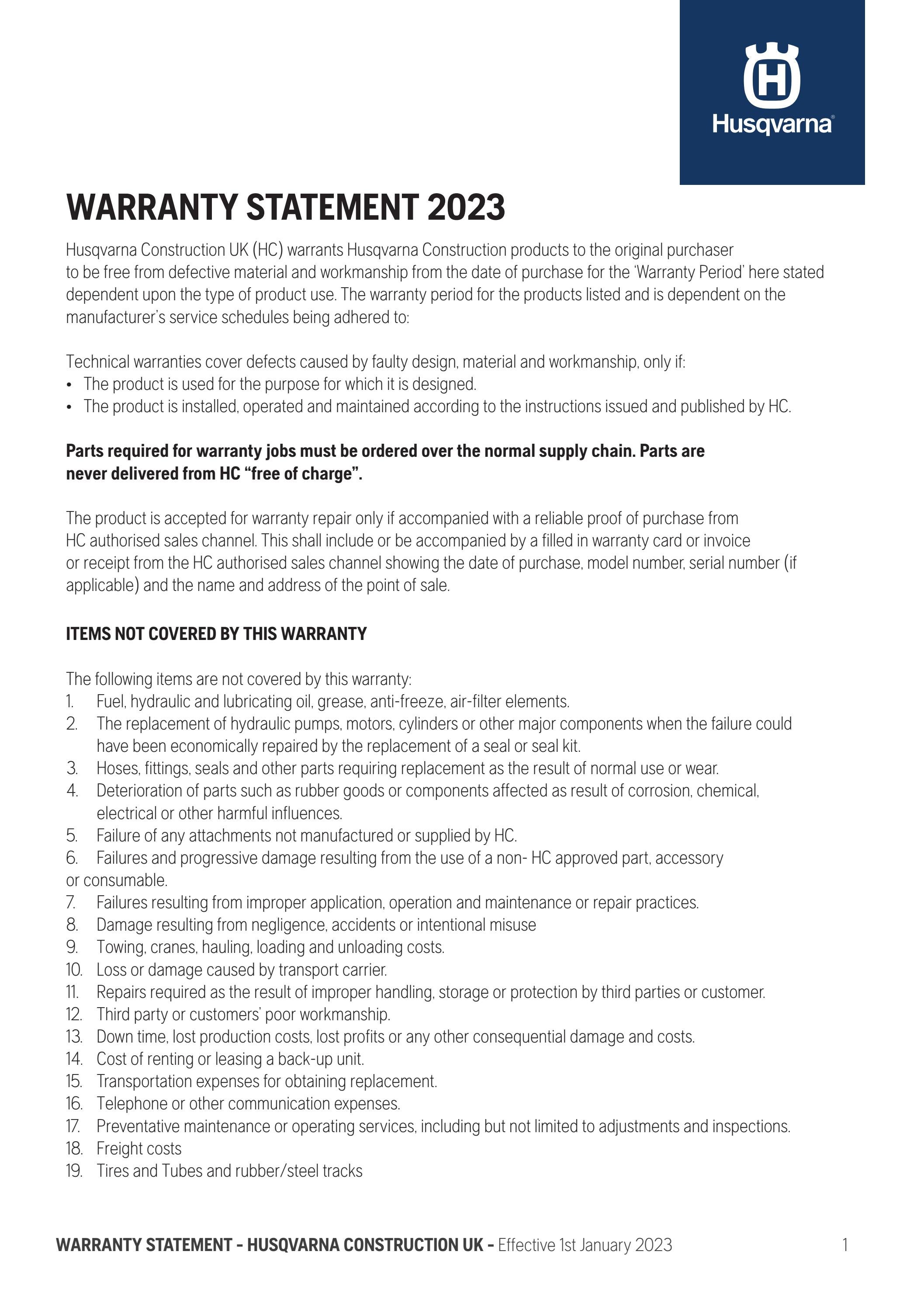 (UK) Warranty Statement End User by Husqvarna Construction Products Issuu