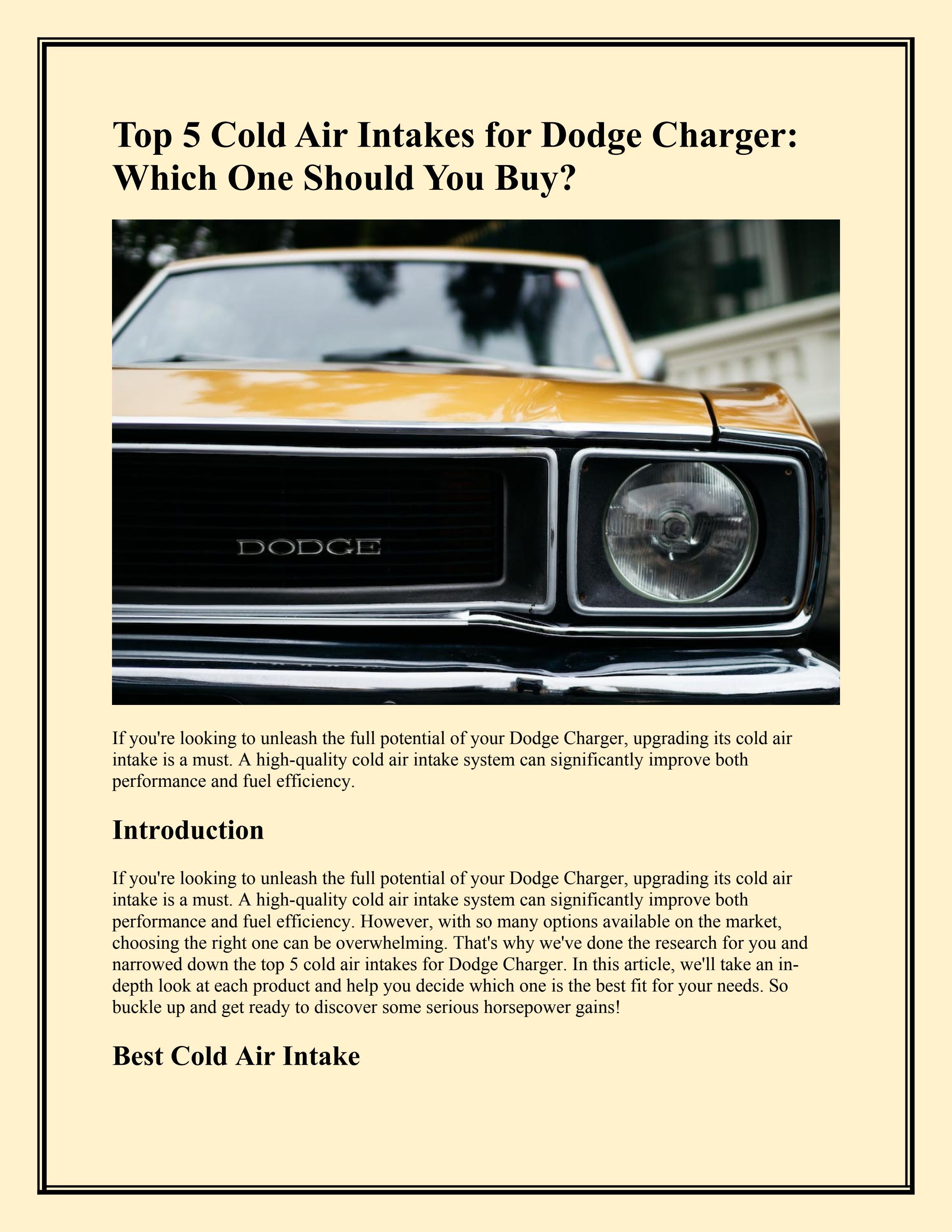 Top 5 Cold Air Intakes for Dodge Charger Which One Should You Buy? by