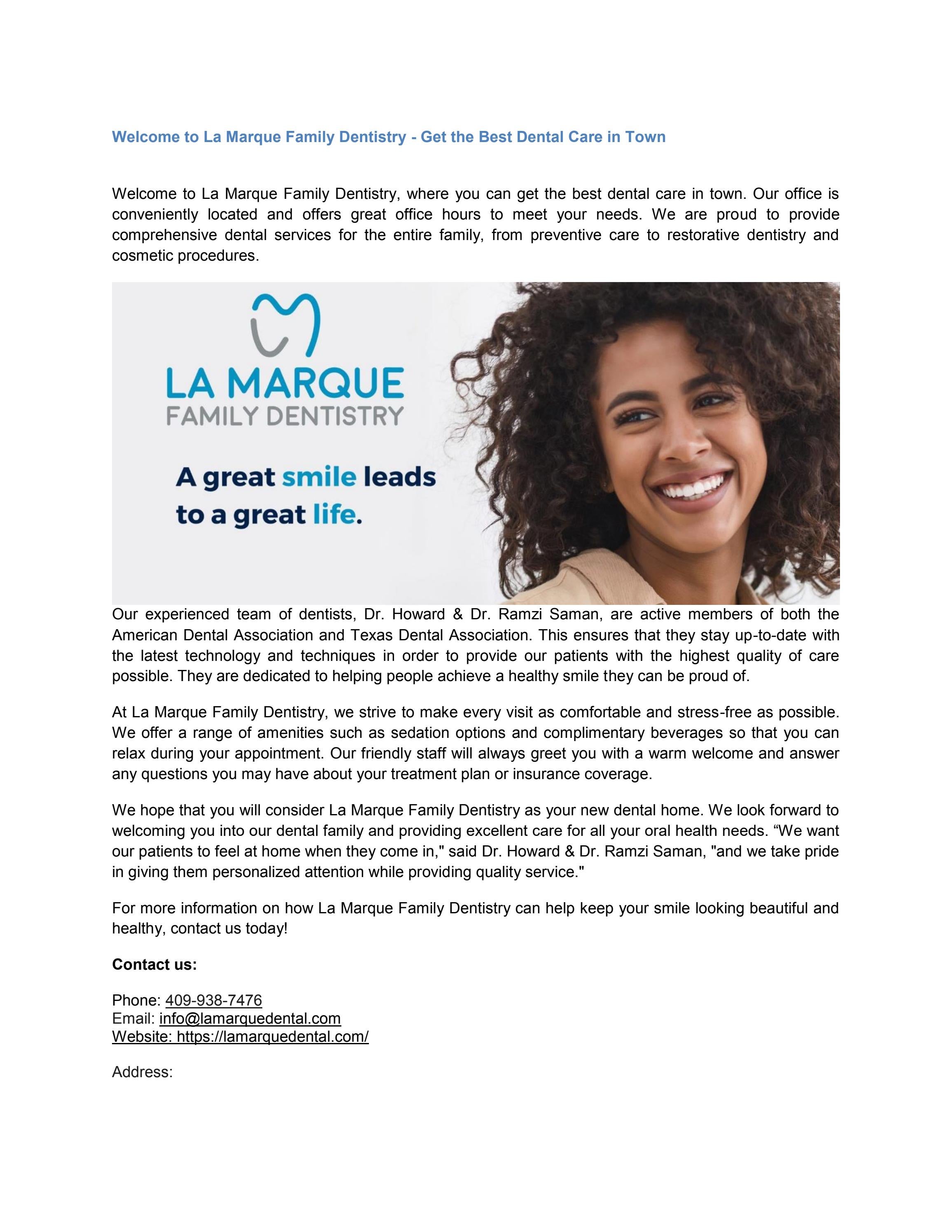 to La Marque Family Dentistry Get the Best Dental Care in