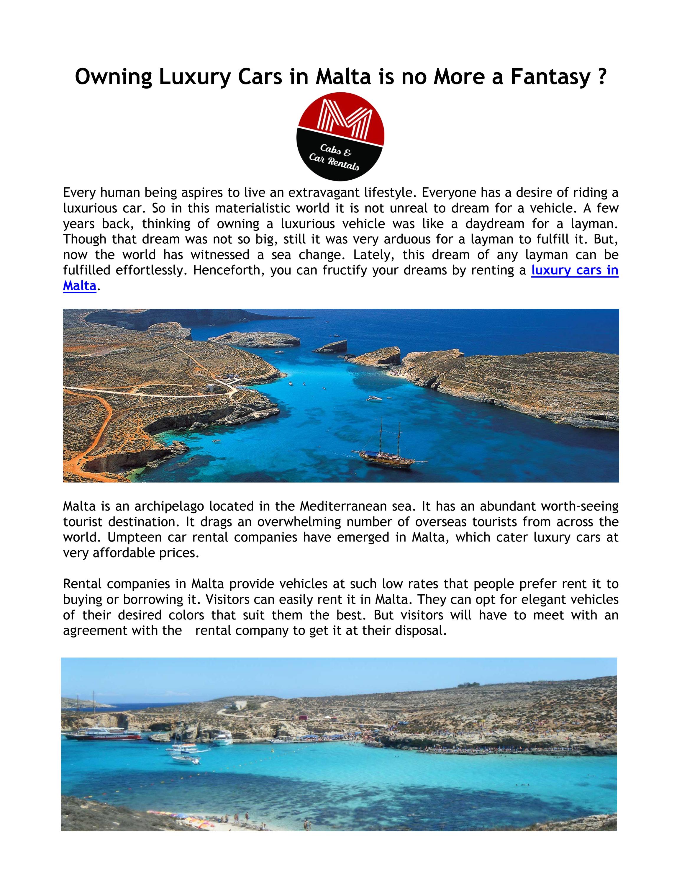 Owning Luxury Cars in Malta is no More a Fantasy ? by M Cabs & Car