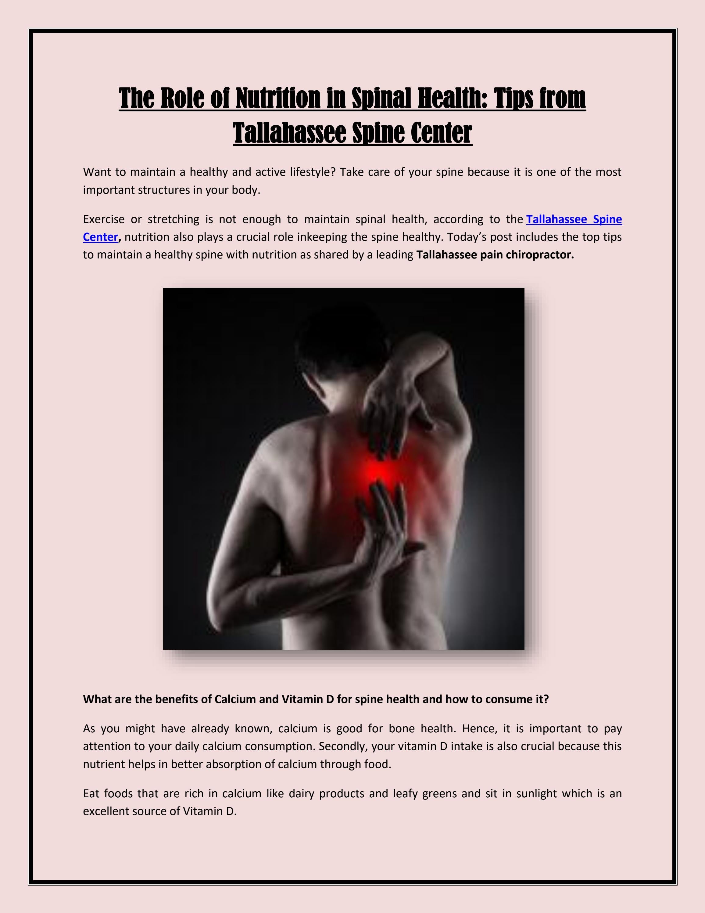 The Role of Nutrition in Spinal Health Tips from Tallahassee Spine