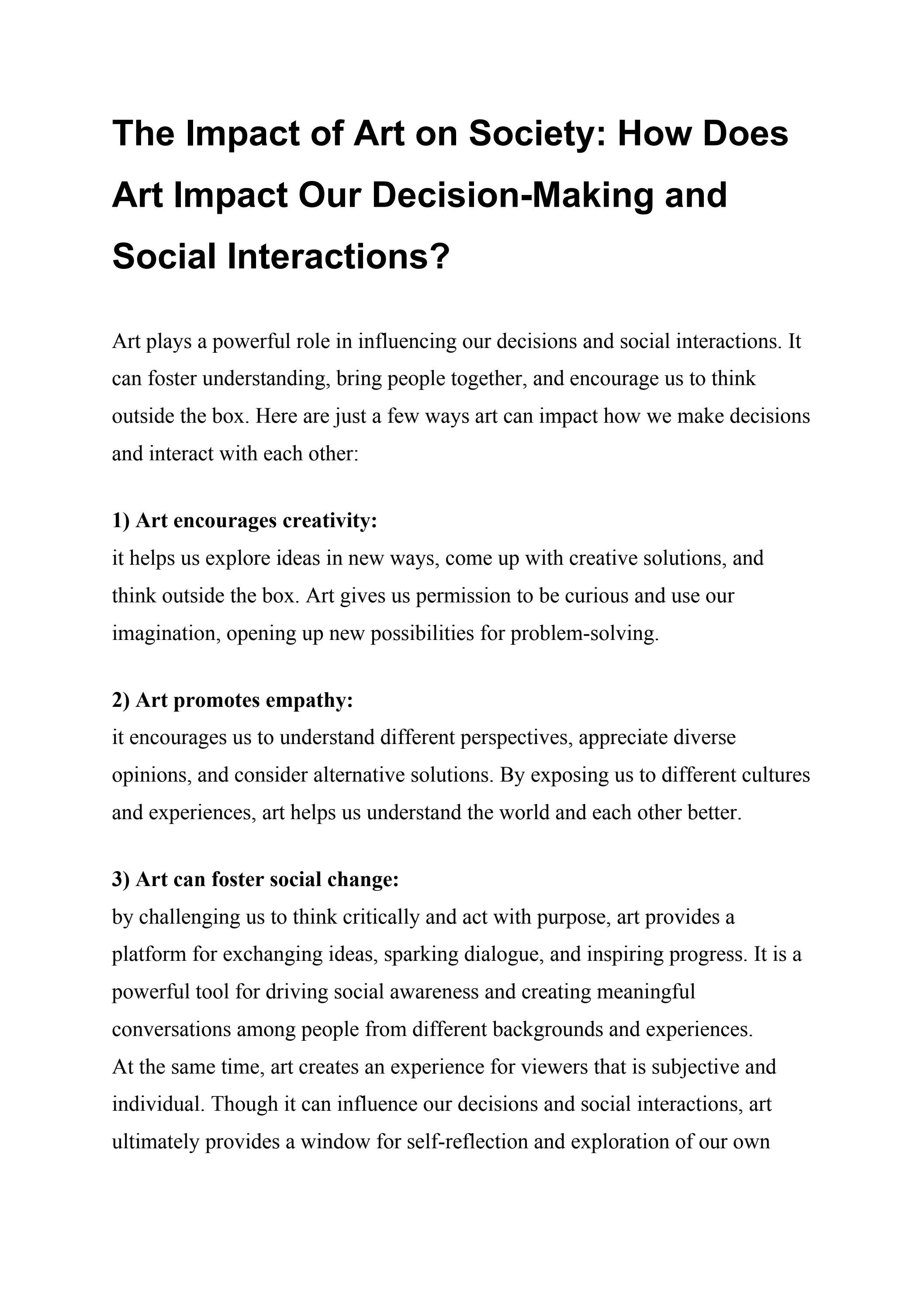 The Impact of Art on Society How Does Art Impact Our DecisionMaking