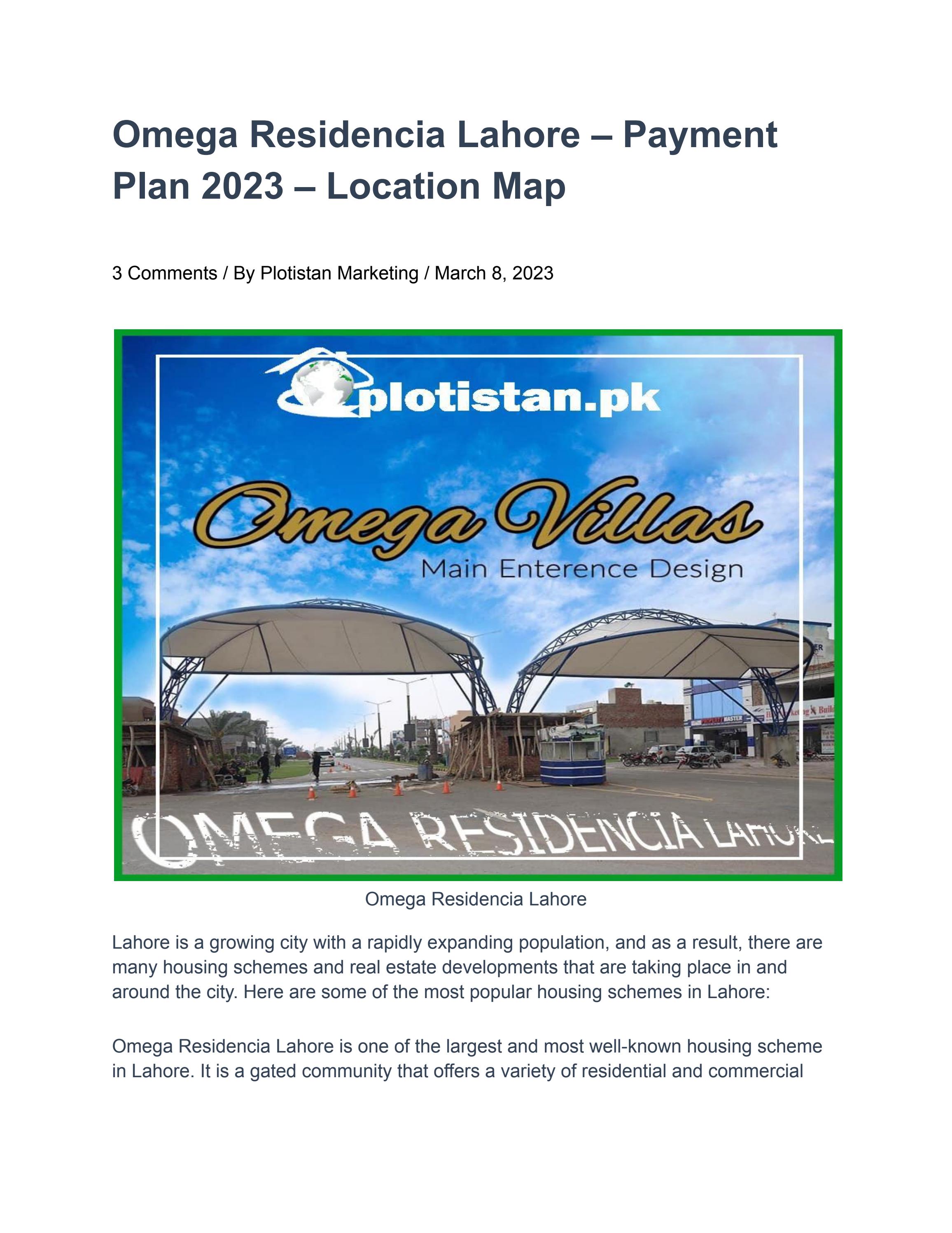 Omega Residencia Lahore by plotistan.pk Issuu