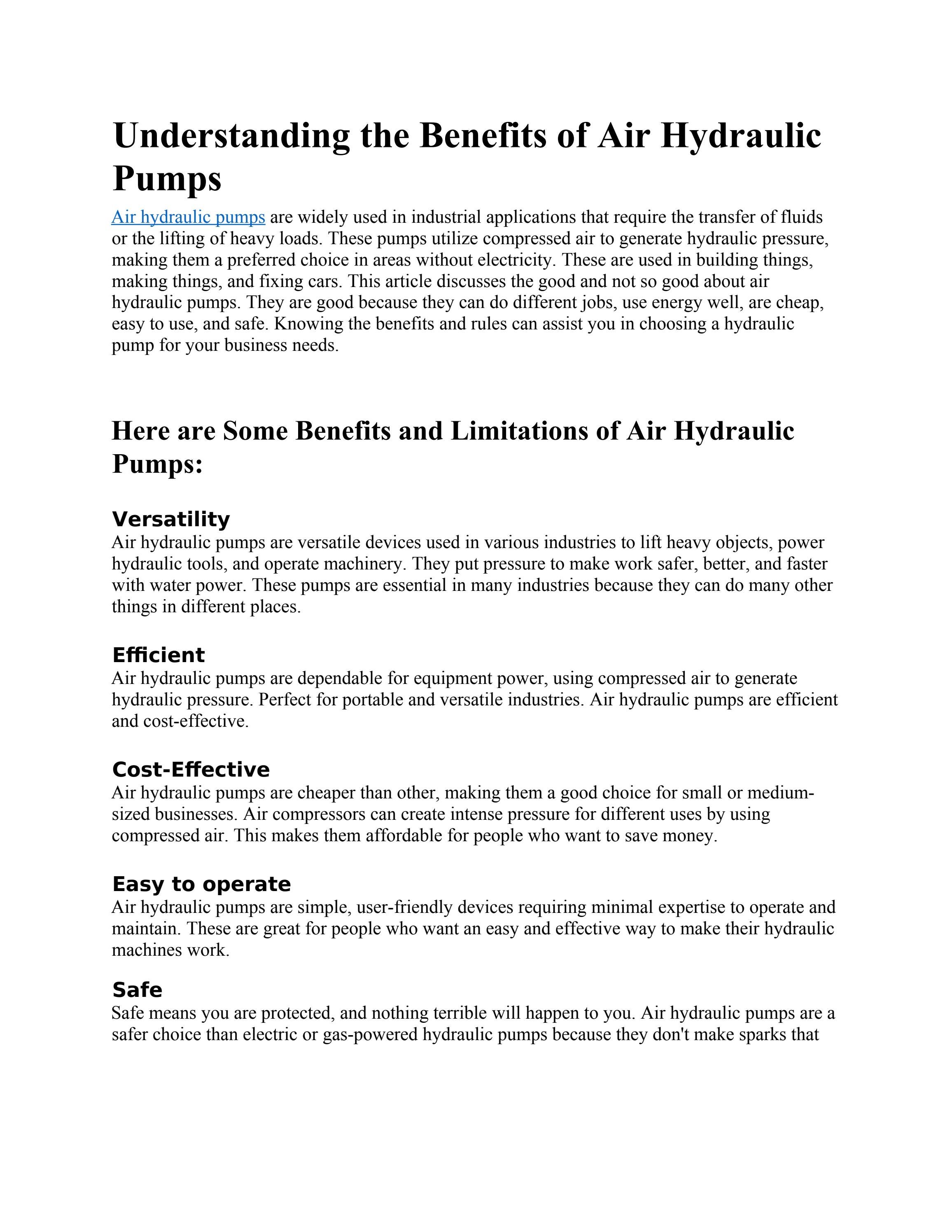Understanding The Benefits of Air Hydraulic Pumps by VTech Hydraulics