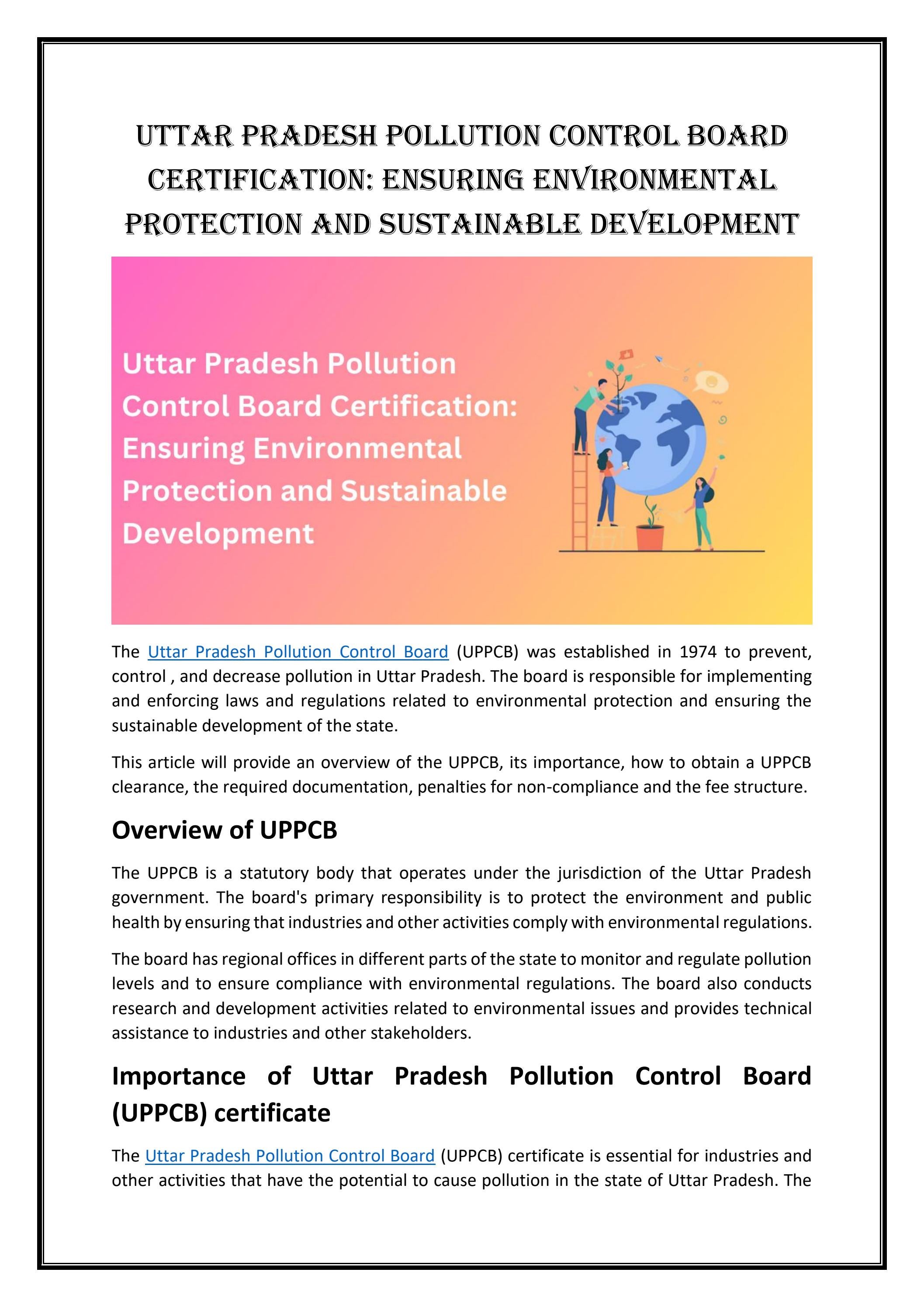 Uttar Pradesh Pollution Control Board Certification Ensuring Environmental Protection by