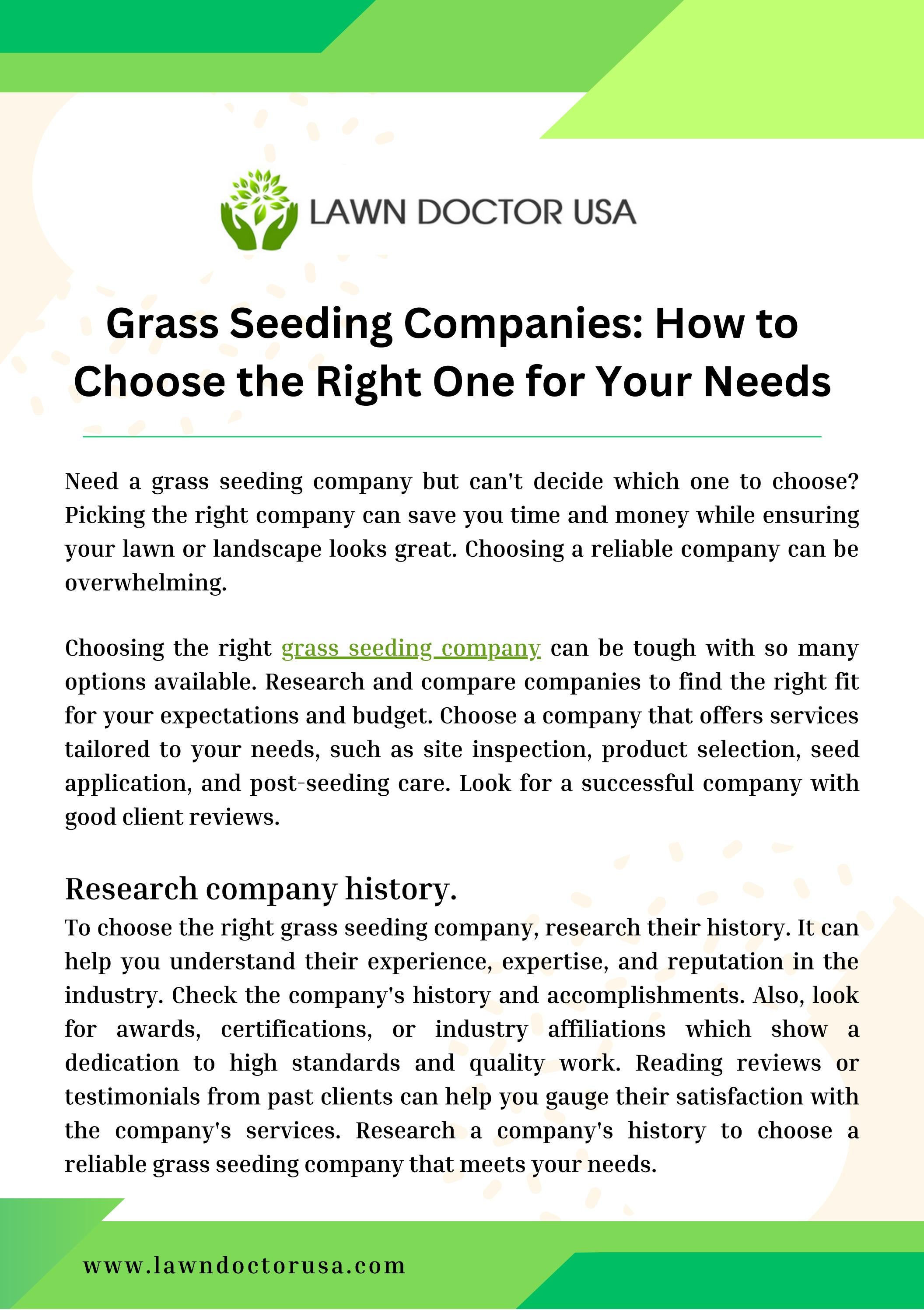 Grass Seeding CompaniesHow To Choose The Right One For Your Needs by Lawn Doctor USA Issuu