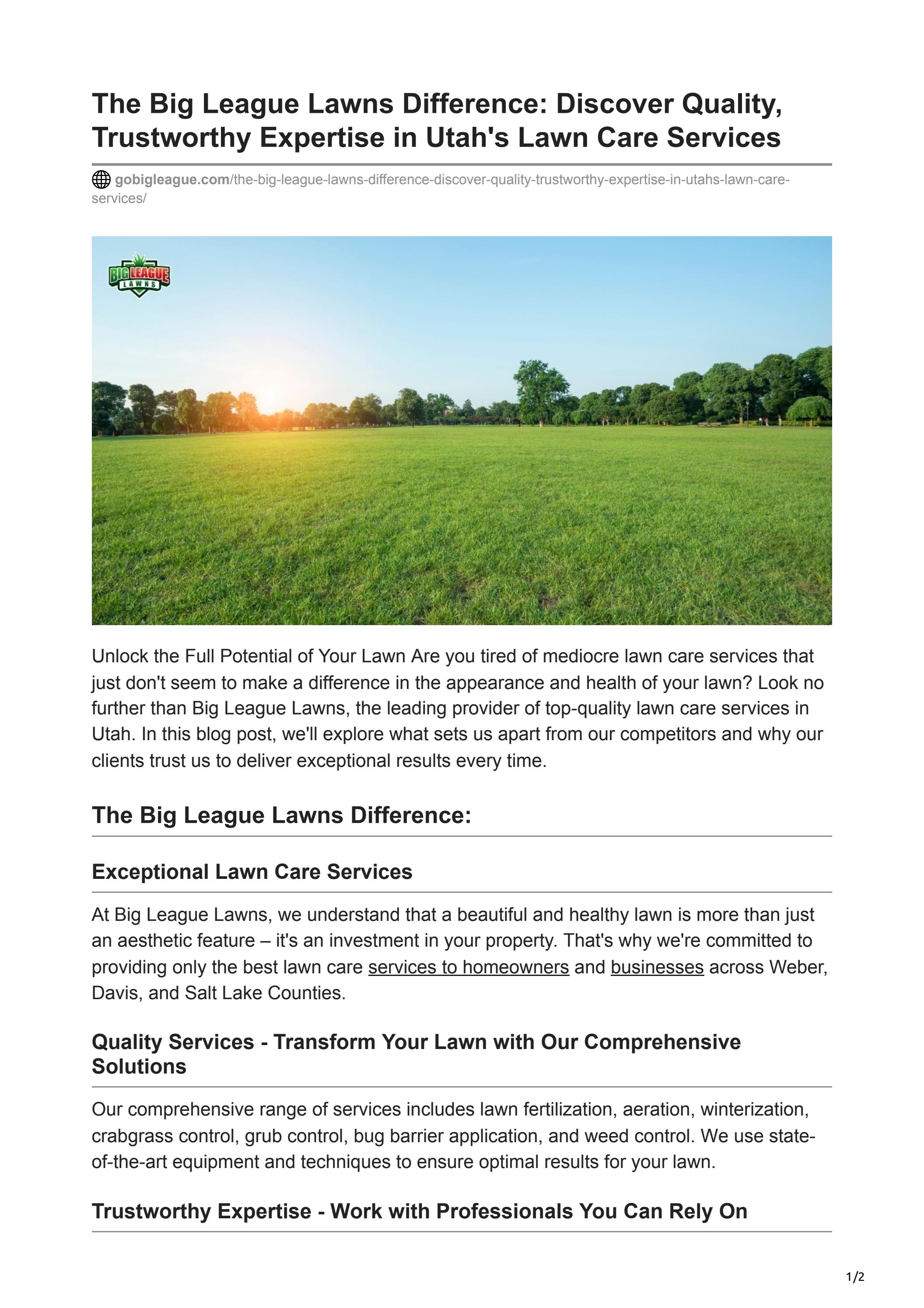 The Big League Lawns Difference Discover Quality, Trustworthy