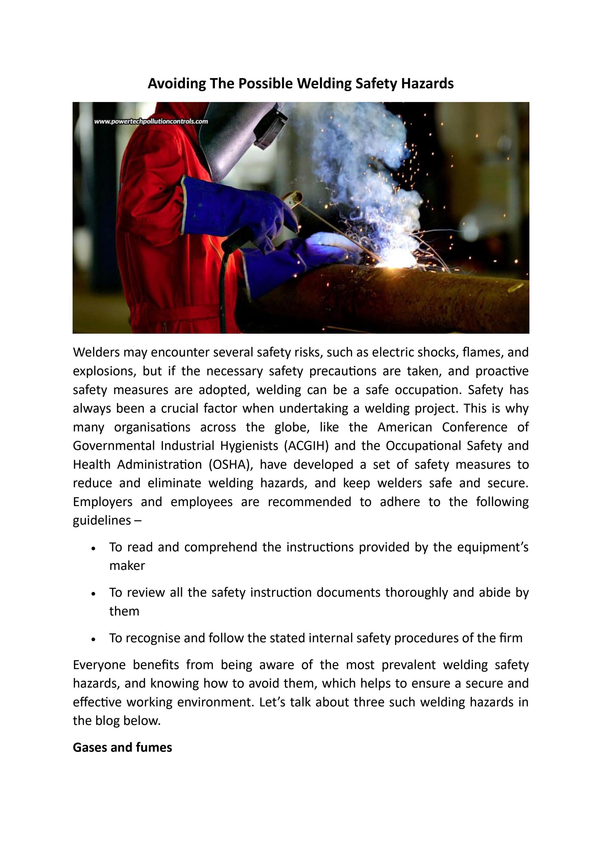 Avoiding The Possible Welding Safety Hazards by Powertech Pollution