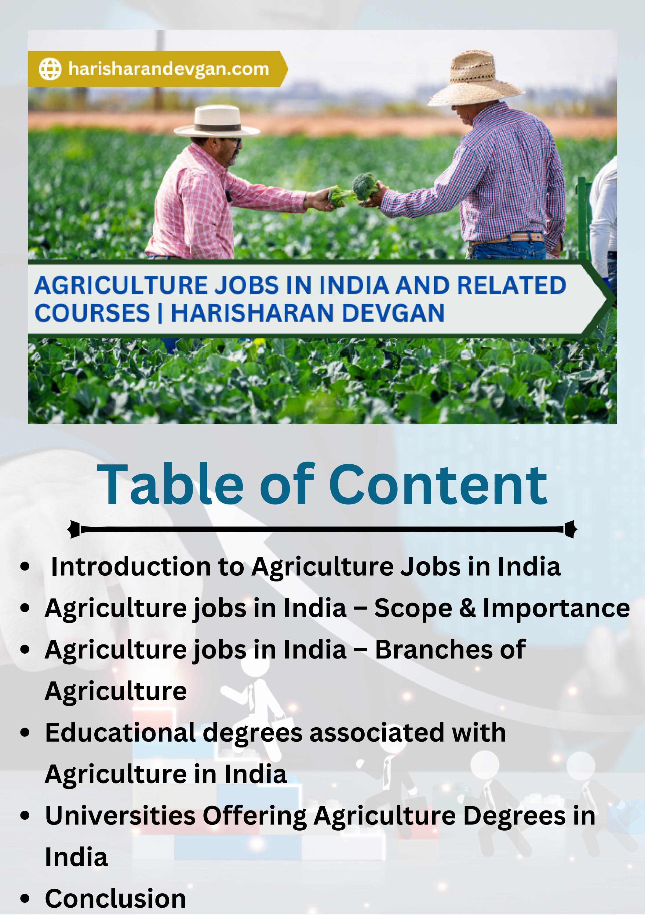 Agriculture Jobs in India and Related Courses Harisharan Devgan by