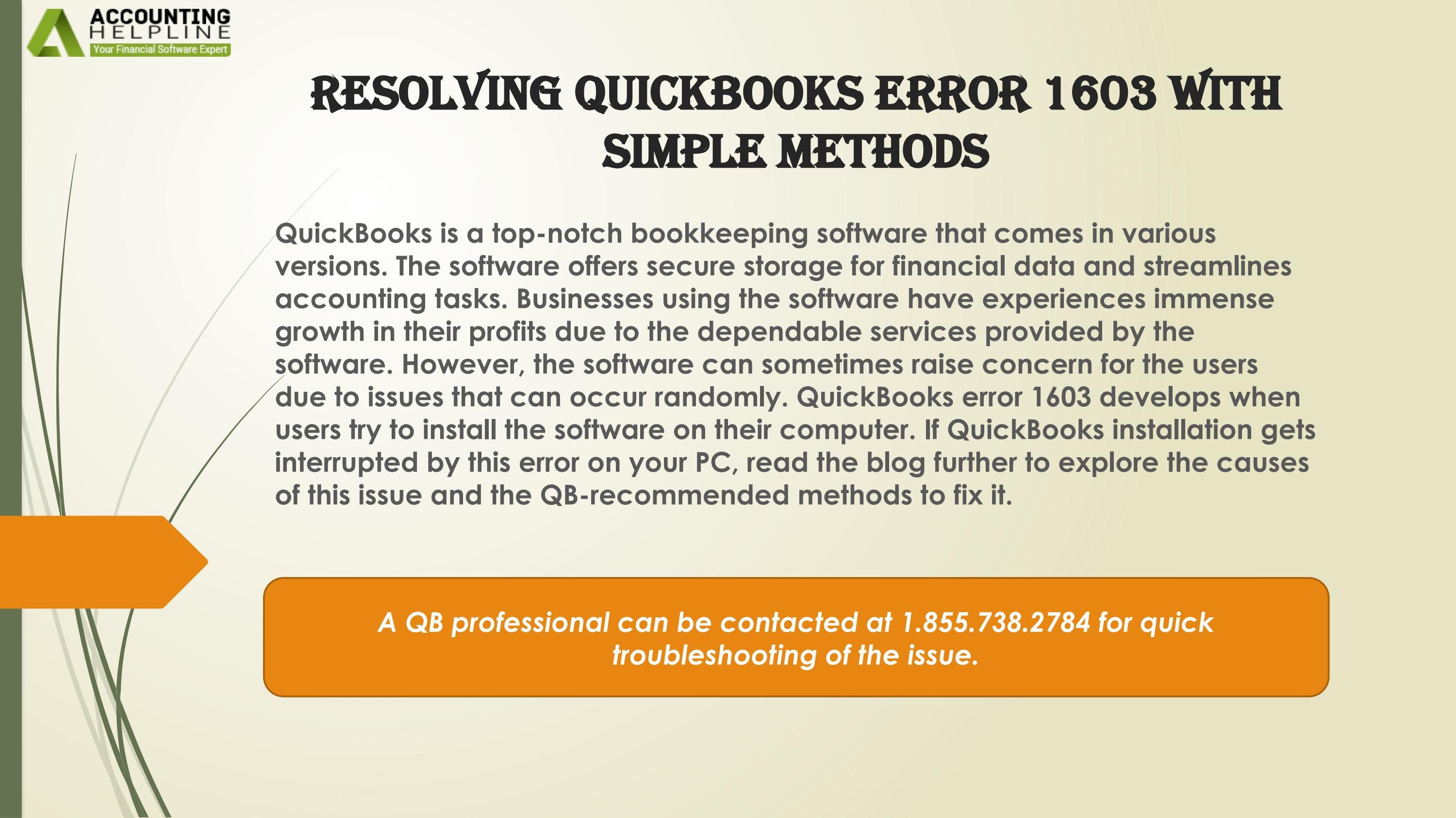 A quick and easy guide to resolve quickbooks error 1603 by kim watson
