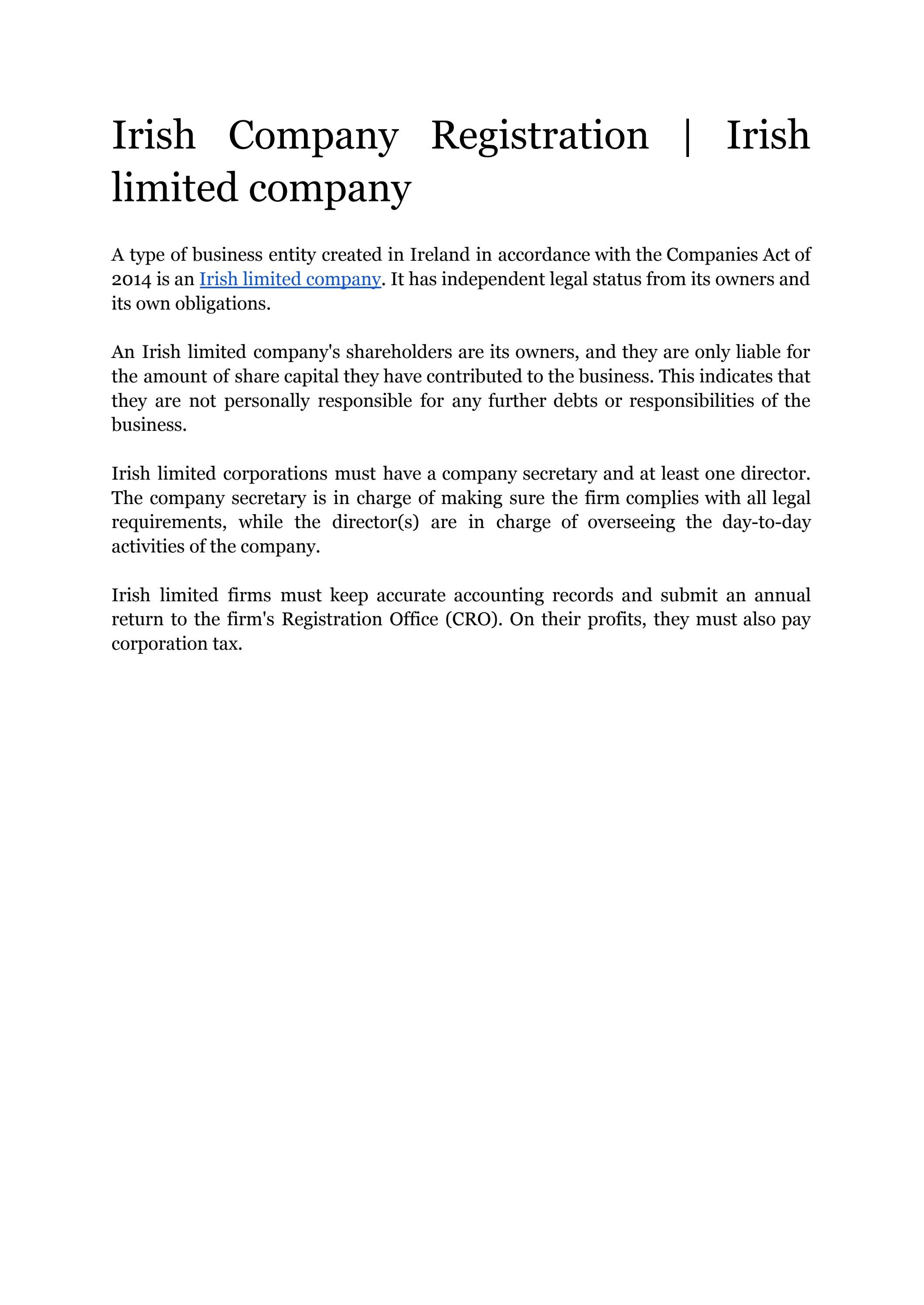 Irish Company Registration Irish limited company by Irish Company Registration Companysetup