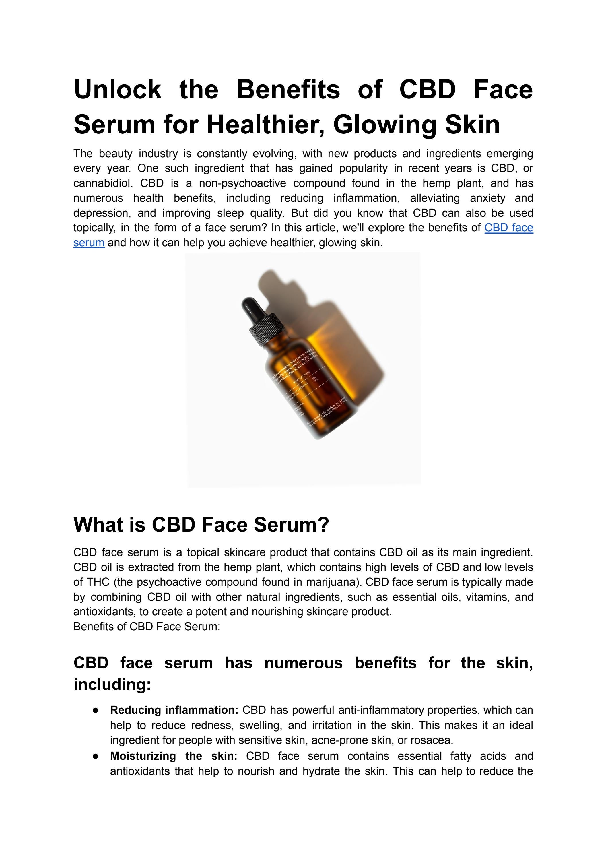 Unlock the Benefits of CBD Face Serum for Healthier, Glowing Skin by