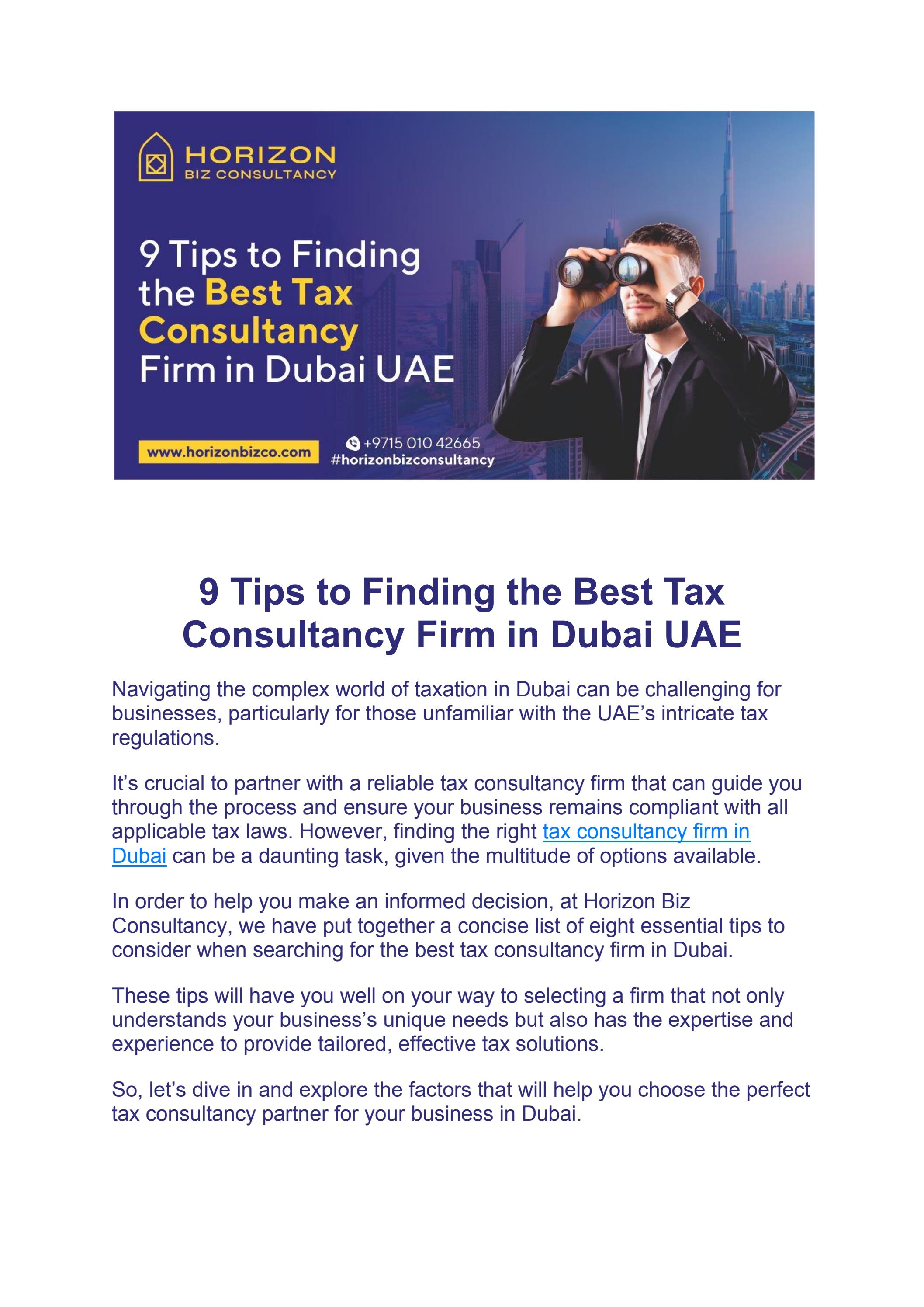 9 Tips to Finding the Best Tax Consultancy Firm in Dubai UAE by Horizon