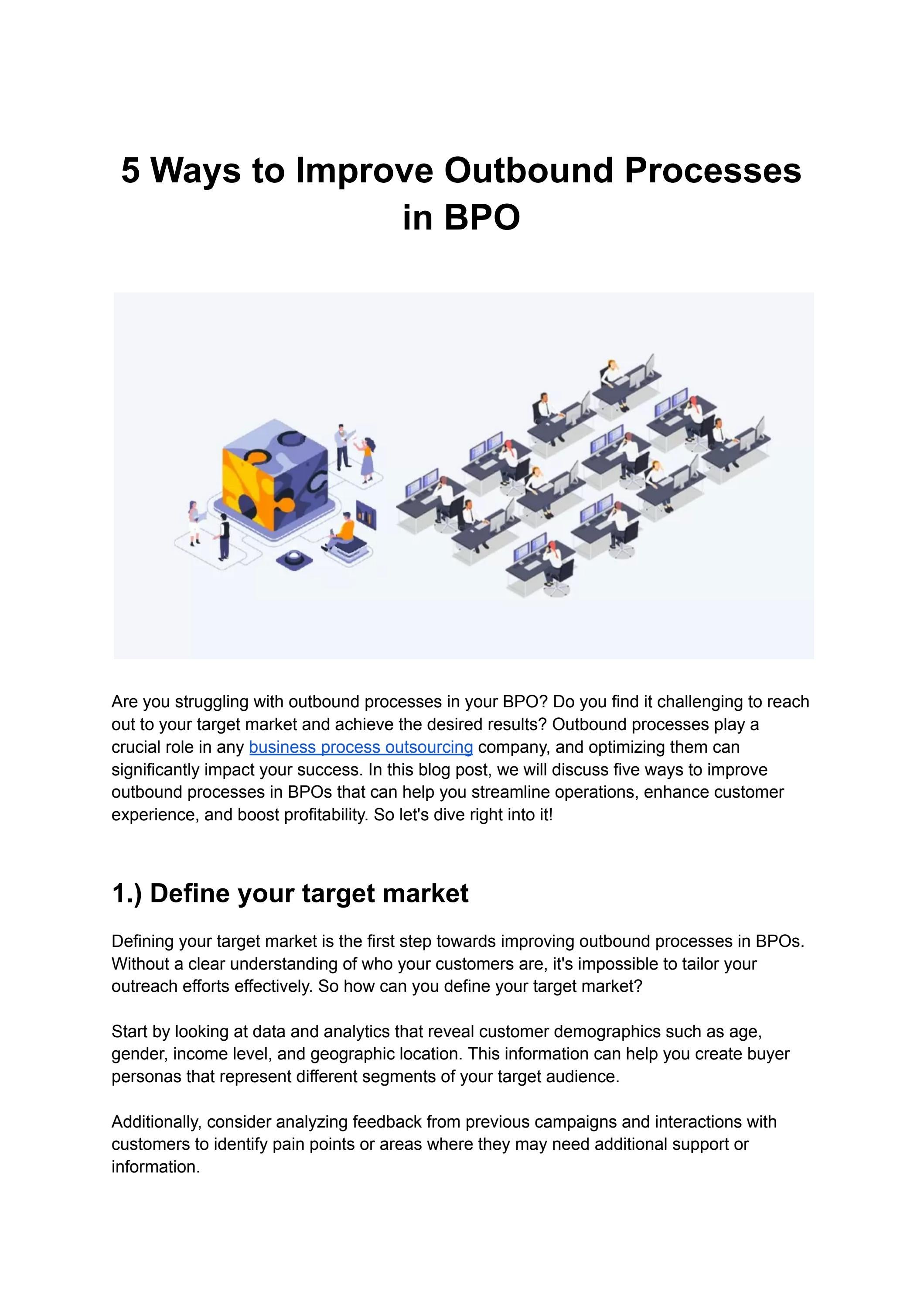 Outbound Process Optimization 5 Ways to Improve Outbound Processes in BPO by jindalx - Issuu