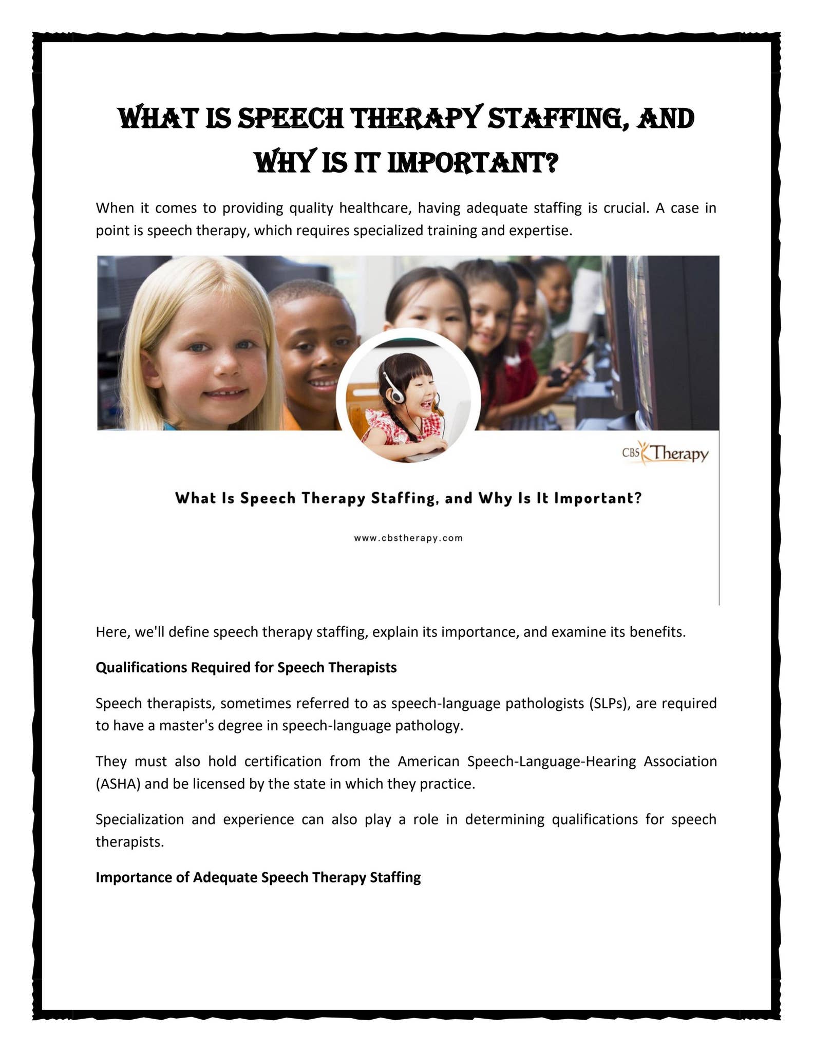 What Is Speech Therapy Staffing, and Why Is It Important? by CBS ...