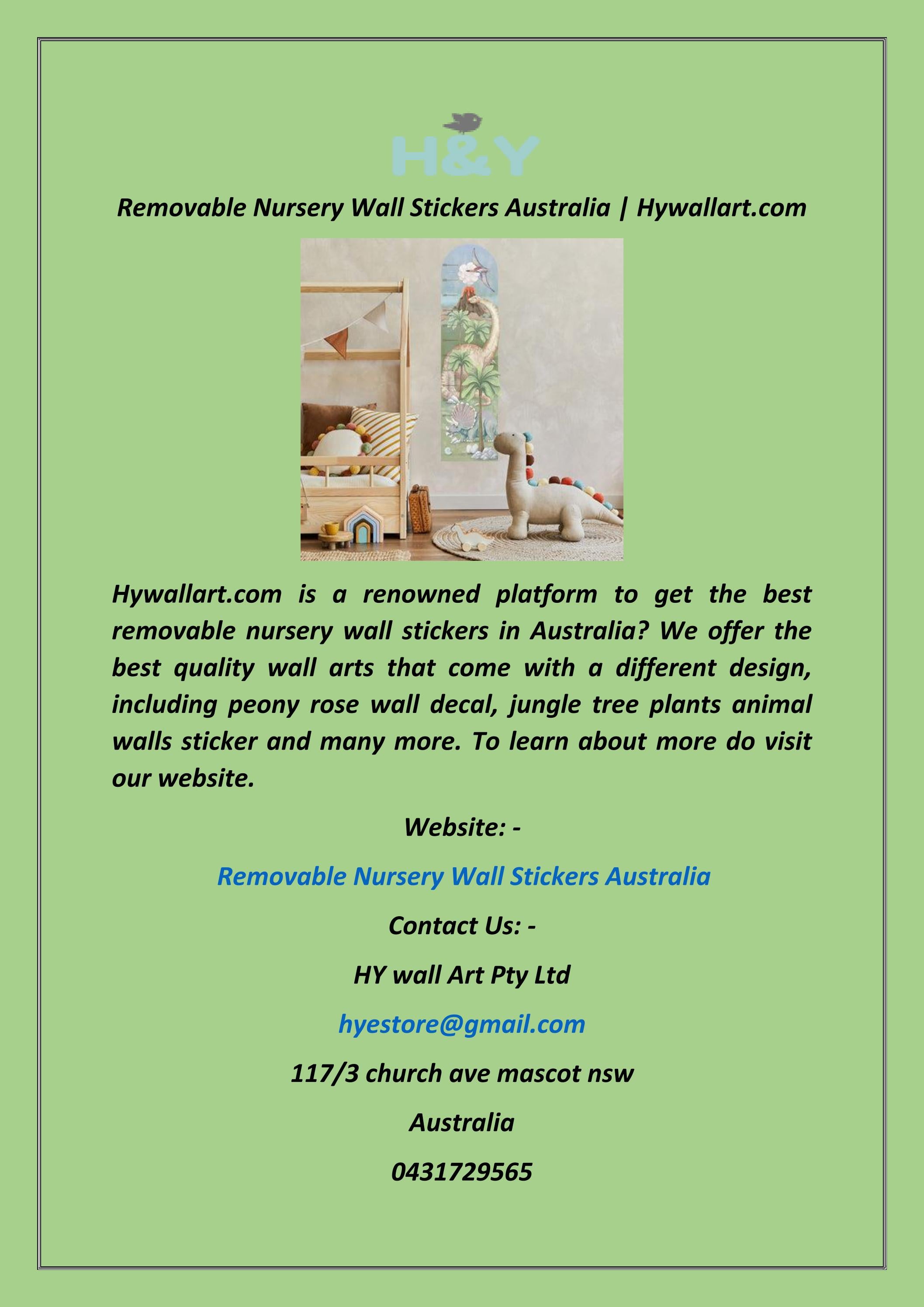 Removable Nursery Wall Stickers Australia by HY wall