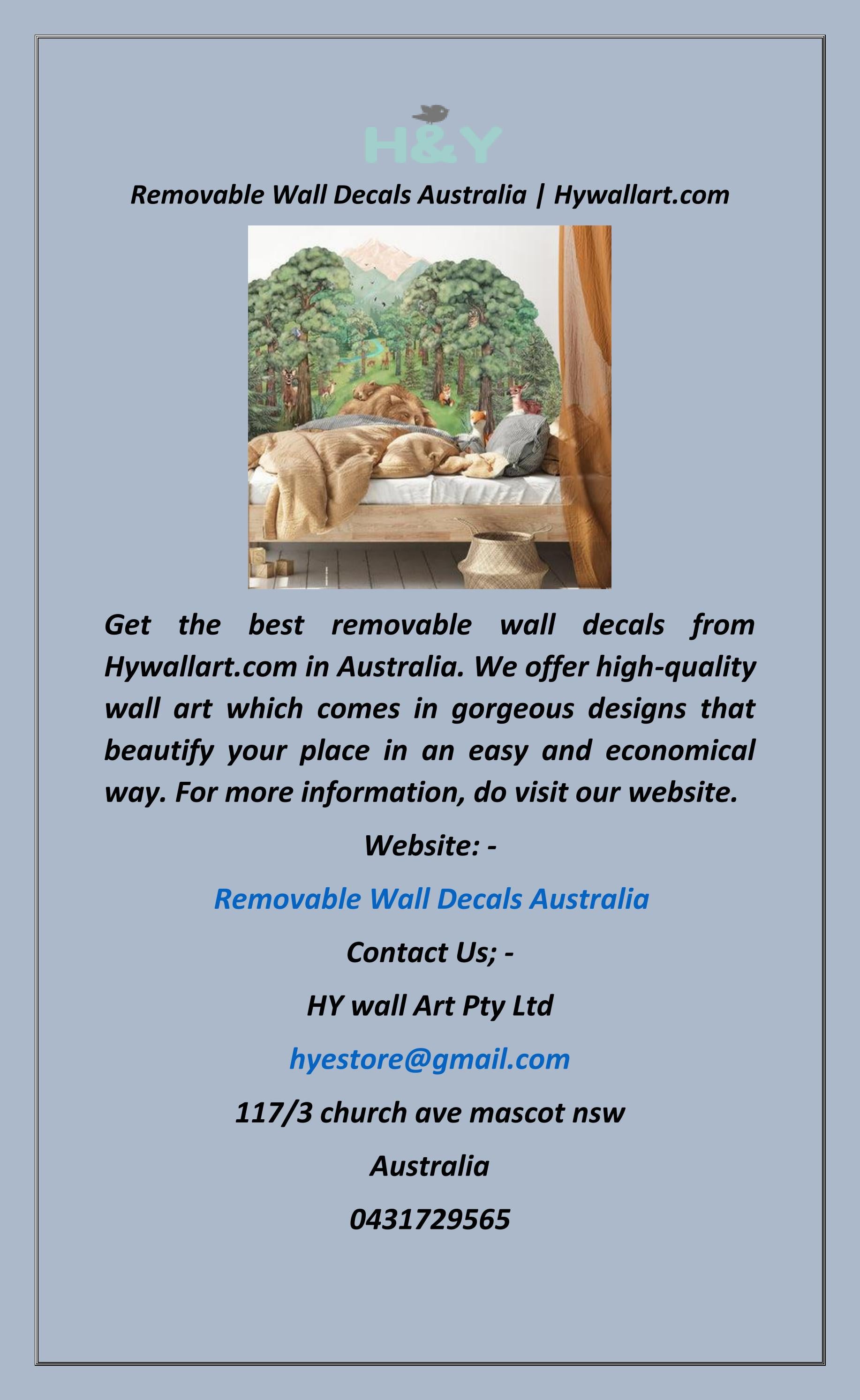 Removable Wall Decals Australia by HY wall Art Pty Ltd