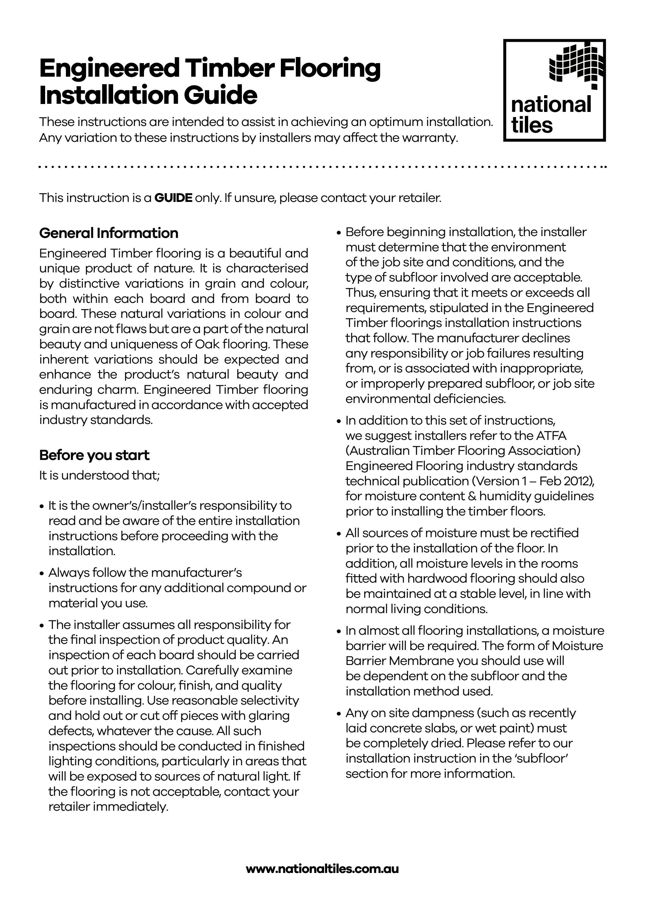 Engineered Timber Flooring Installation Guide by nationaltiles Issuu