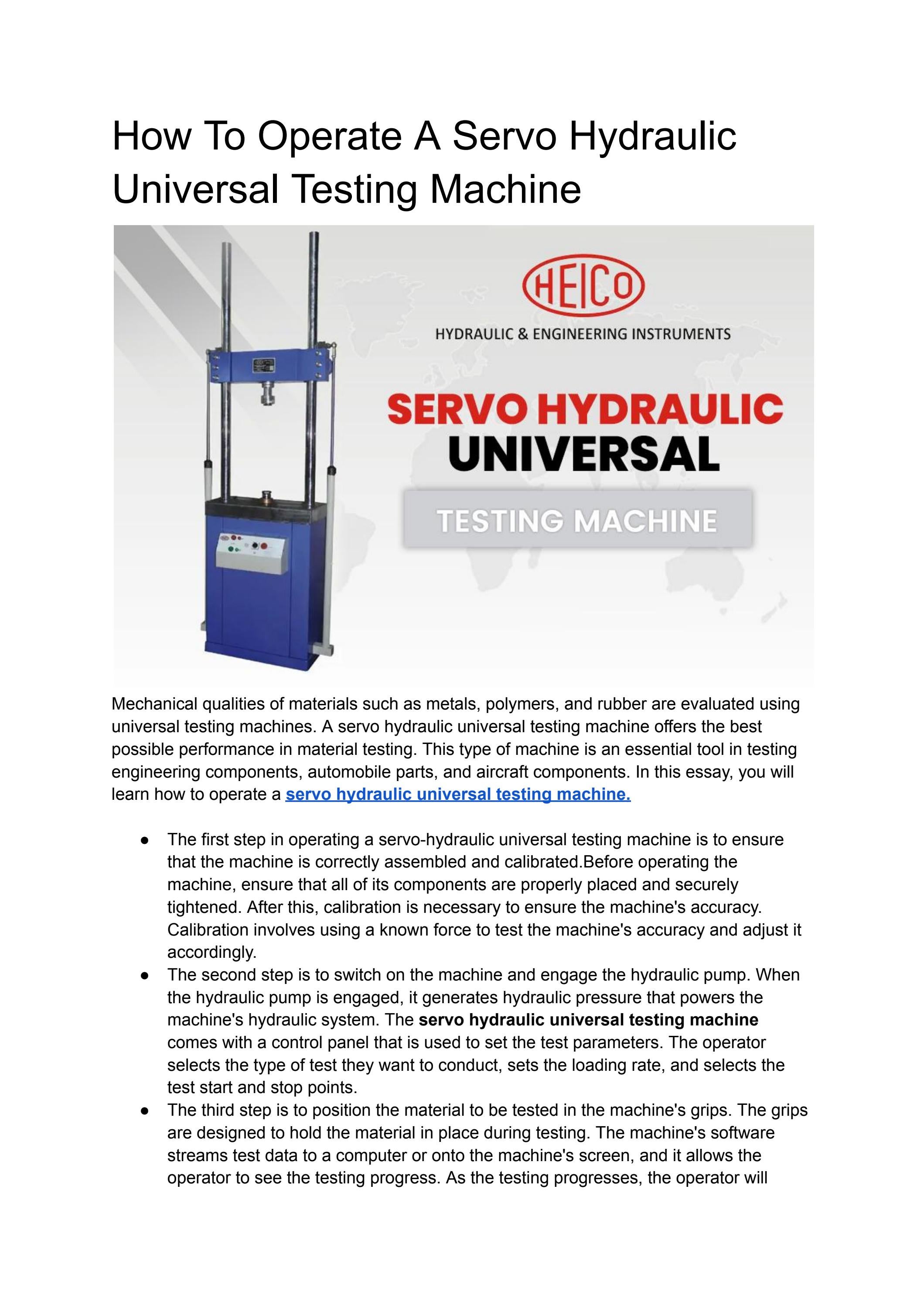 How To Operate A Servo Hydraulic Universal Testing Machine by HYDRAULIC