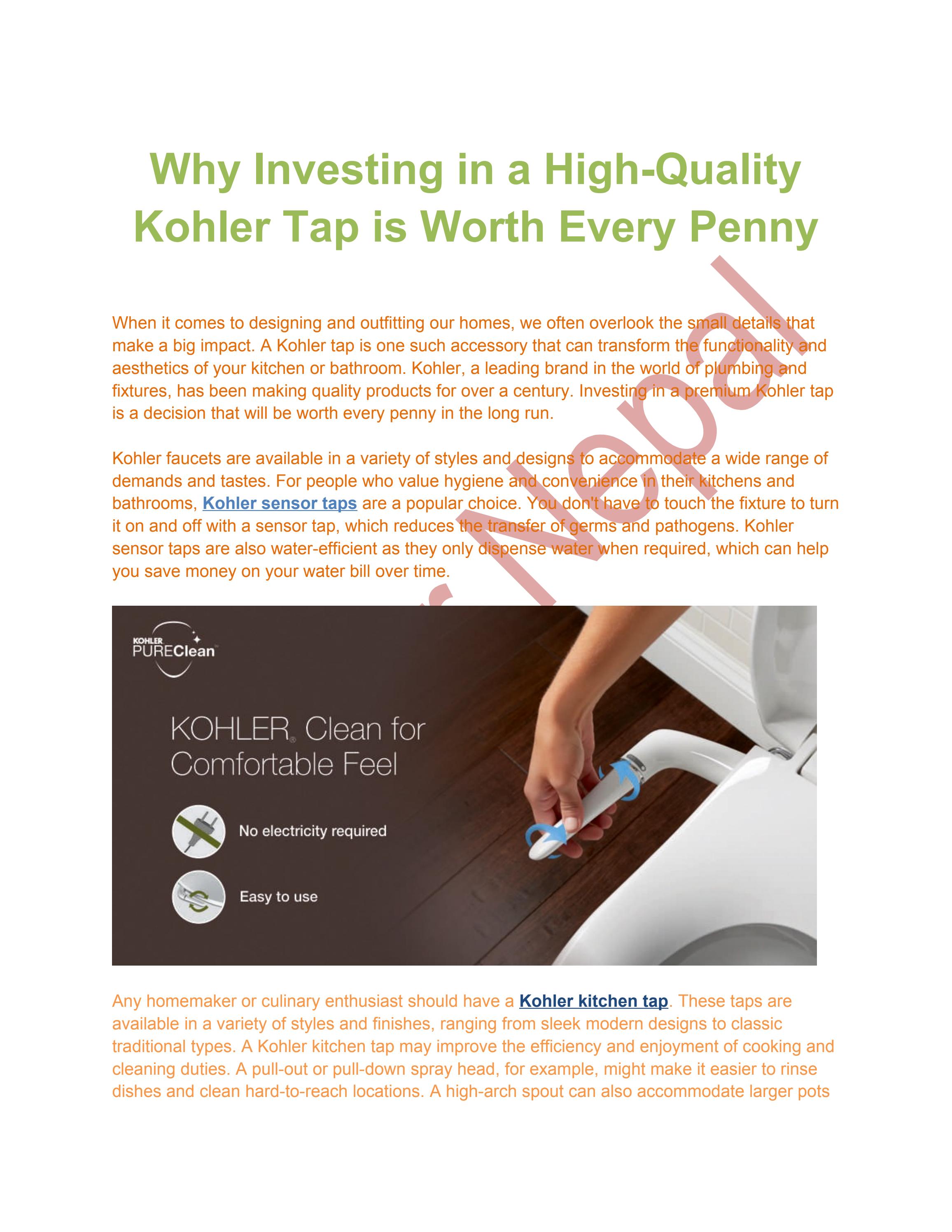 Why Investing in a HighQuality Kohler Tap is Worth Every Penny