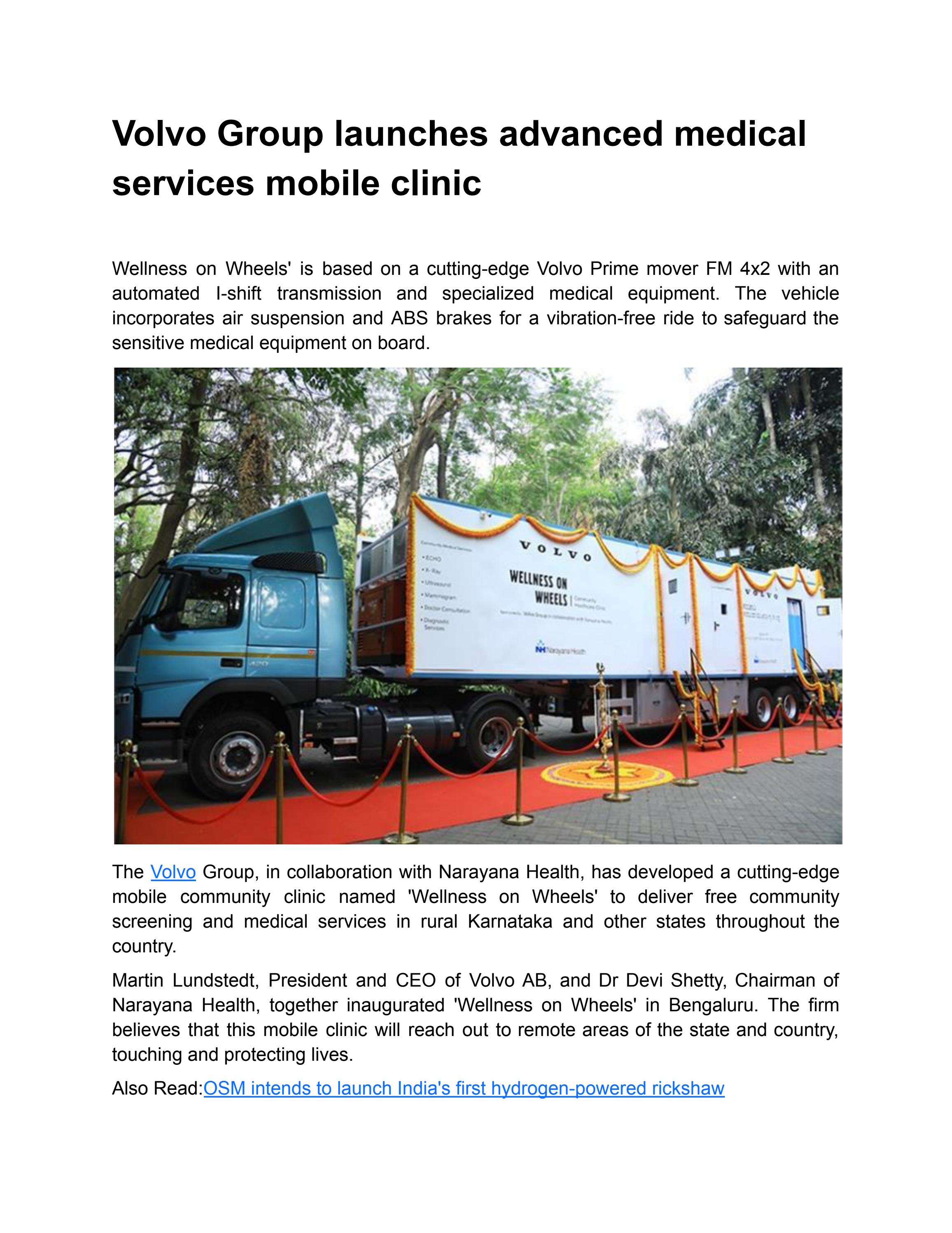 Volvo Group launches advanced medical services mobile clinic by cmv360