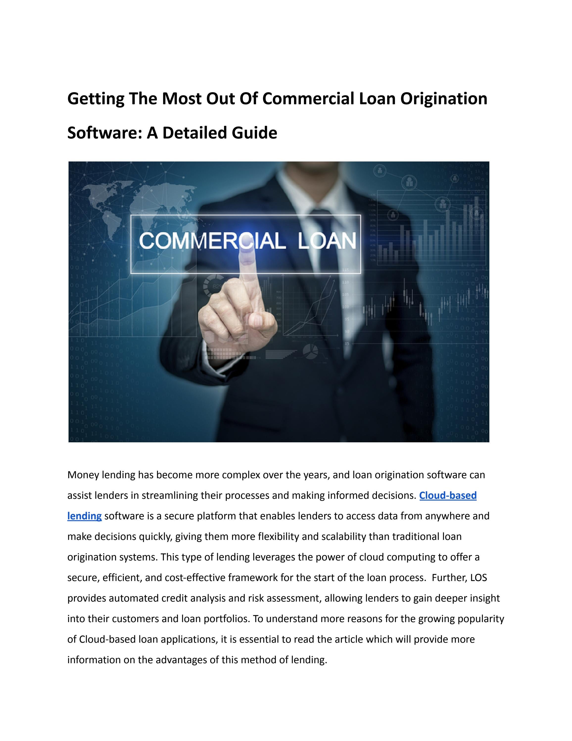 Getting The Most Out Of Commercial Loan Origination Software A