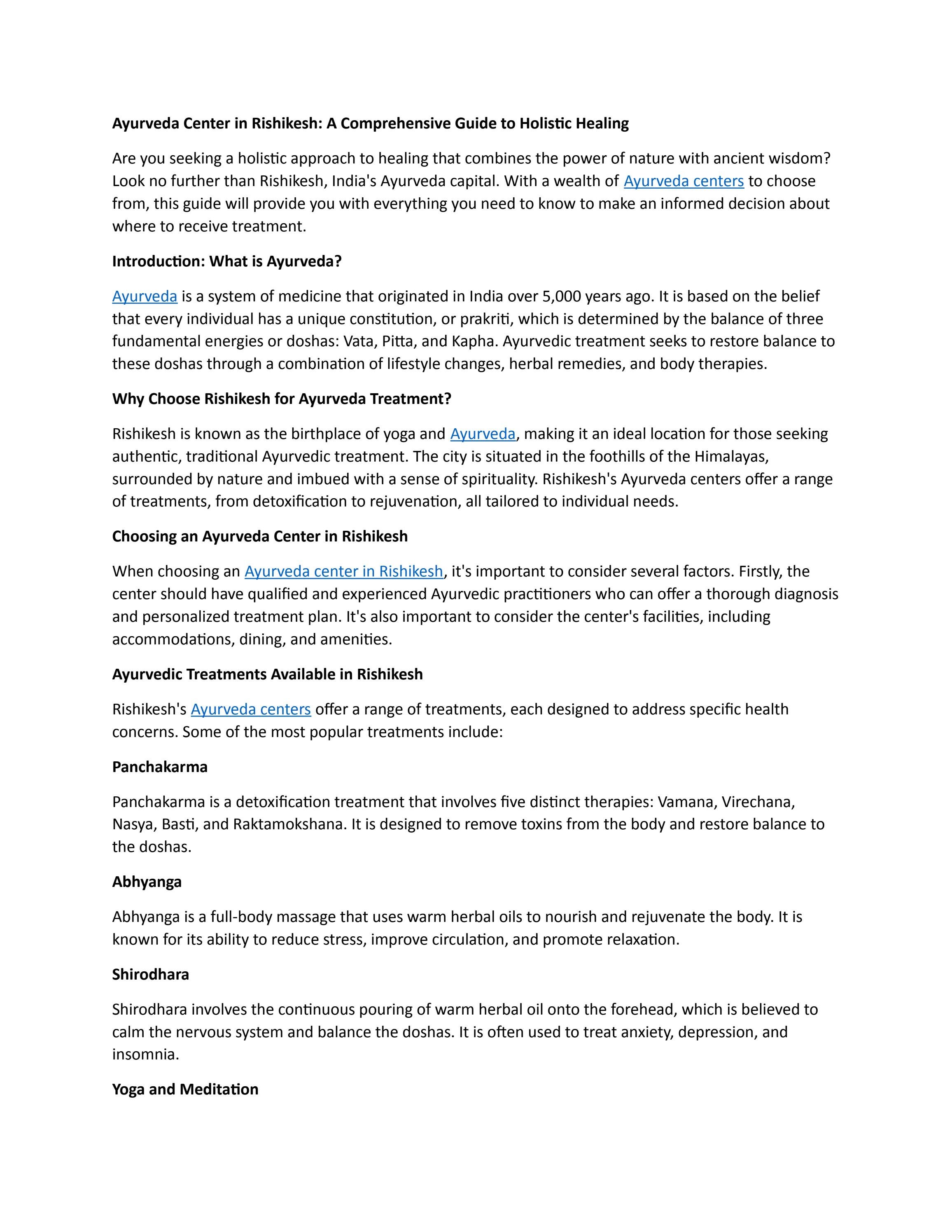 Ayurveda Center in Rishikesh A Comprehensive Guide to Holistic Healing