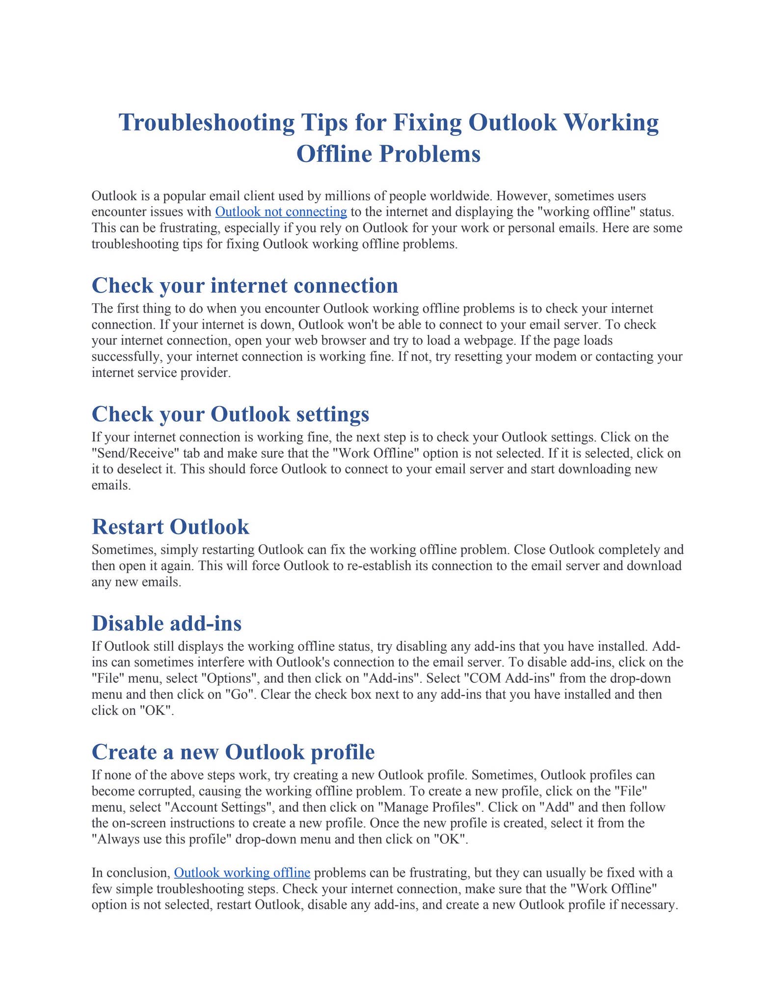 Outlook Problems Image Troubleshooting Tips for Fixing Outlook Working Offline Problems by ...