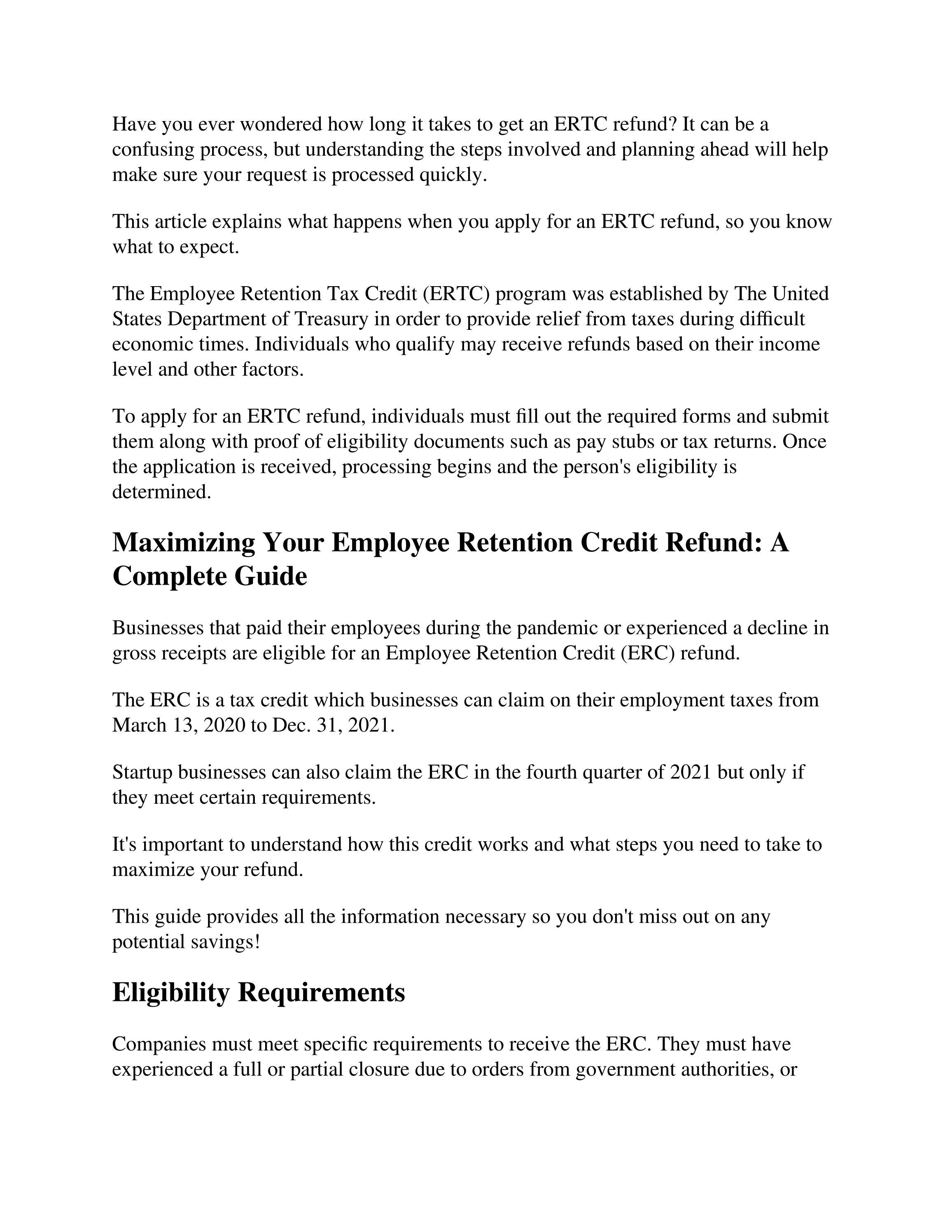 Maximizing Your Employee Retention Credit Refund A Complete Guide by